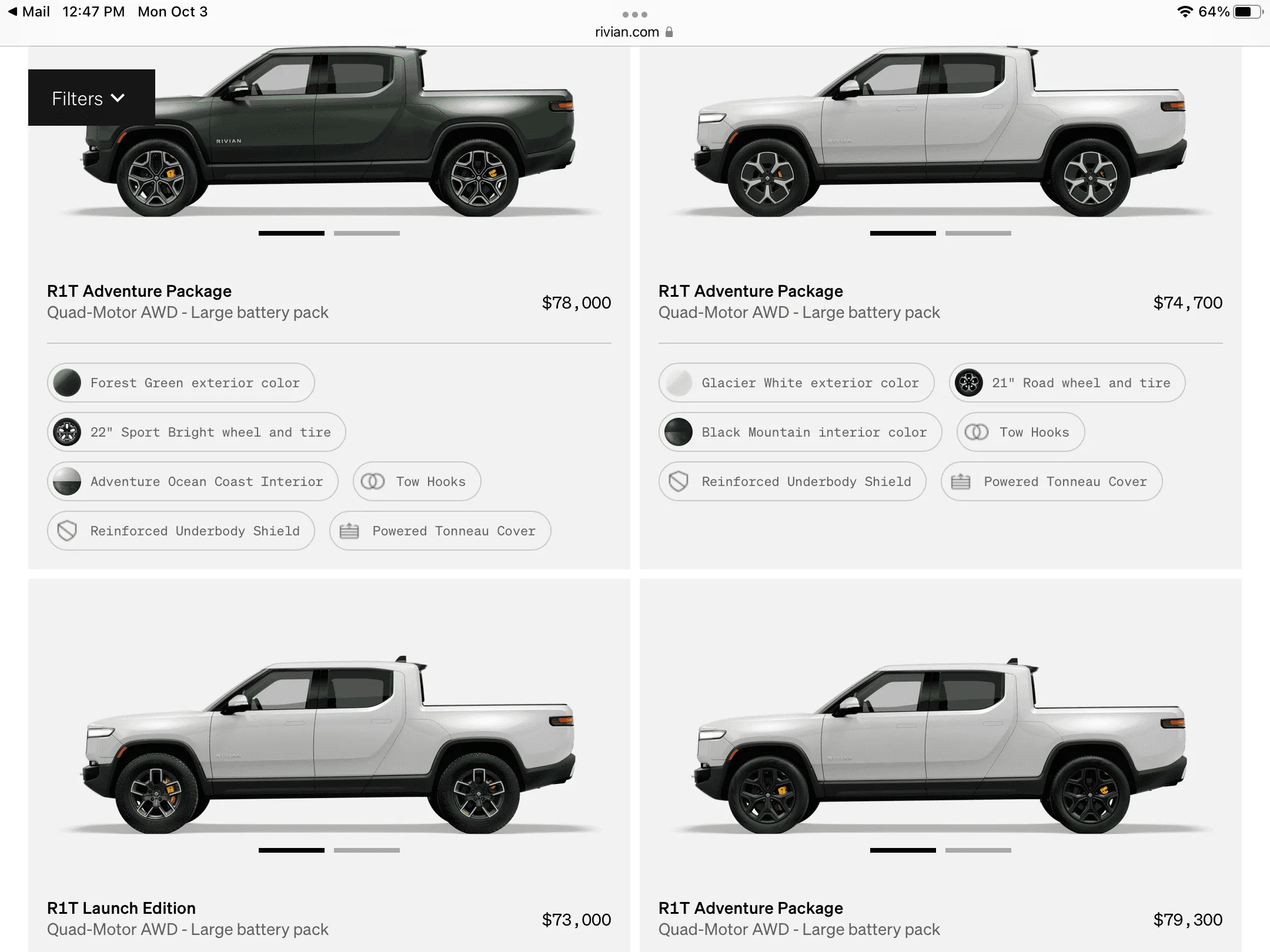 Rivian R1T R1S Fresh inventory dump in the R1T Shop (LA area) EE214FC2-C33B-439A-B688-F20235A2C000