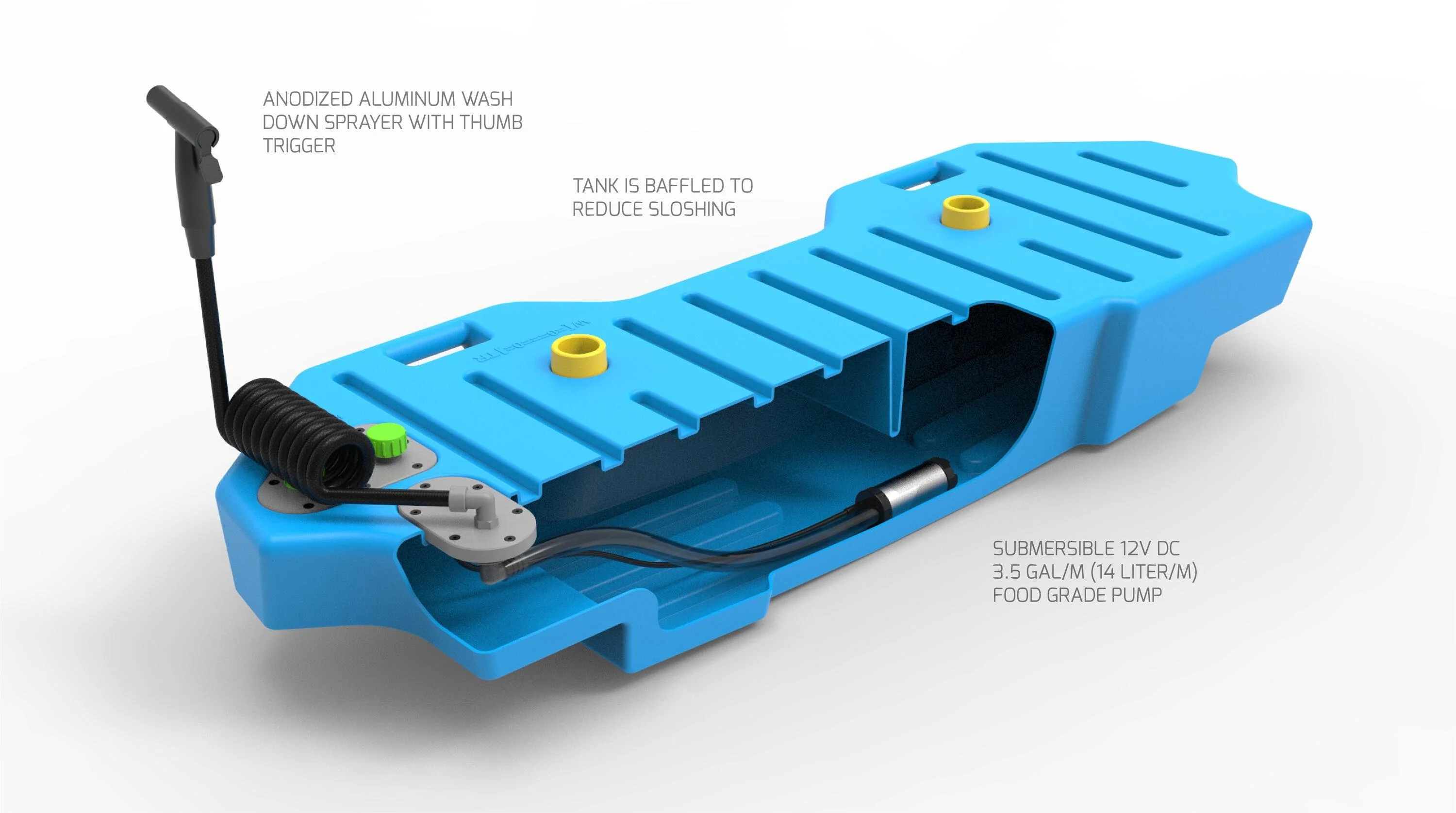 Rivian R1T R1S Powered 40 qt Frunk Cooler and 12 gal Water Tank w/ washdown sprayer concept (by @BoxGods) tank-23-text