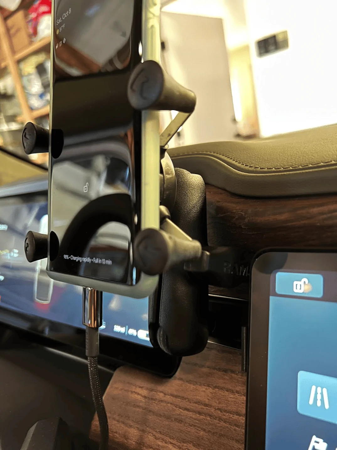 Rivian R1T R1S Mounting a cell phone.  Has anyone done it? 1665263594885