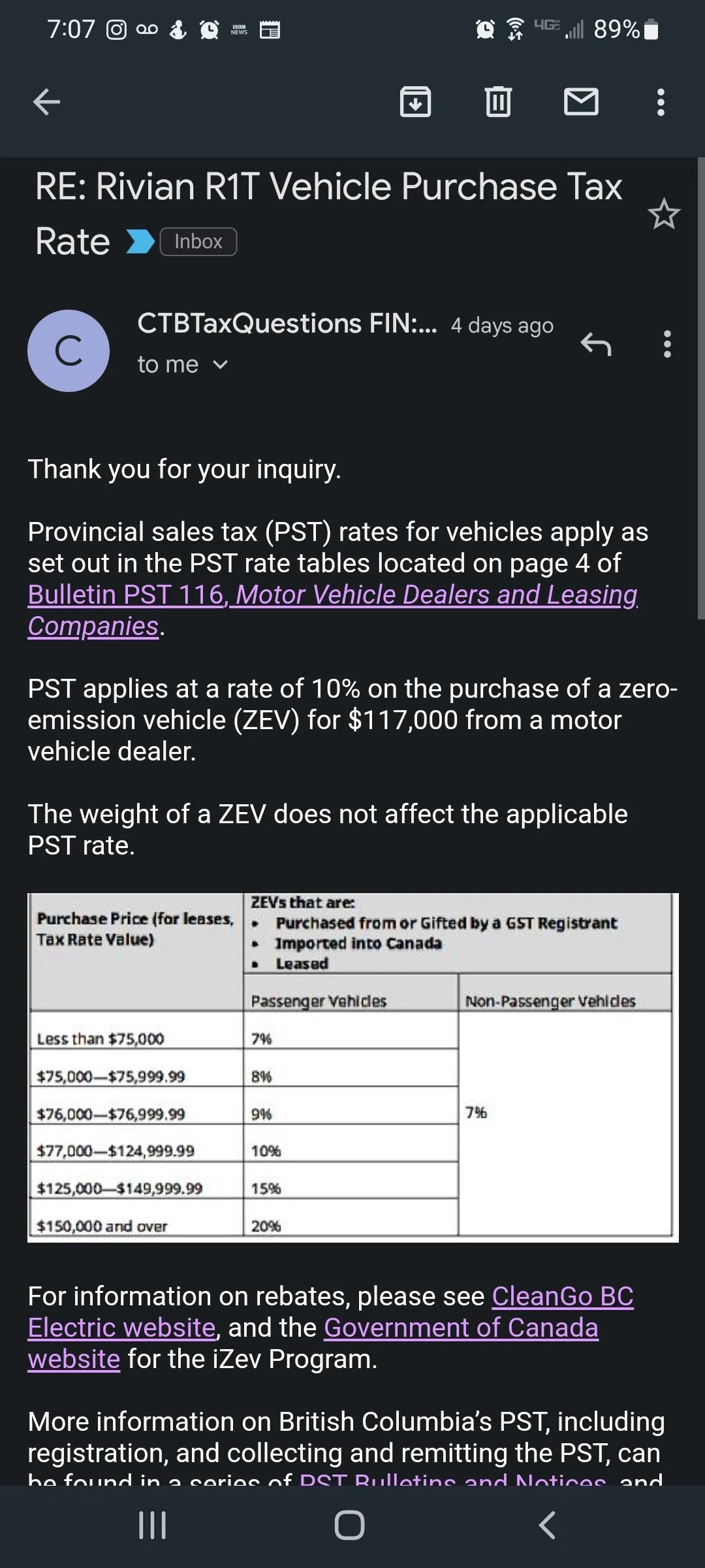 Rivian R1T R1S Canada Luxury Vehicle Tax Question Screenshot_20221010-070727_Gmail