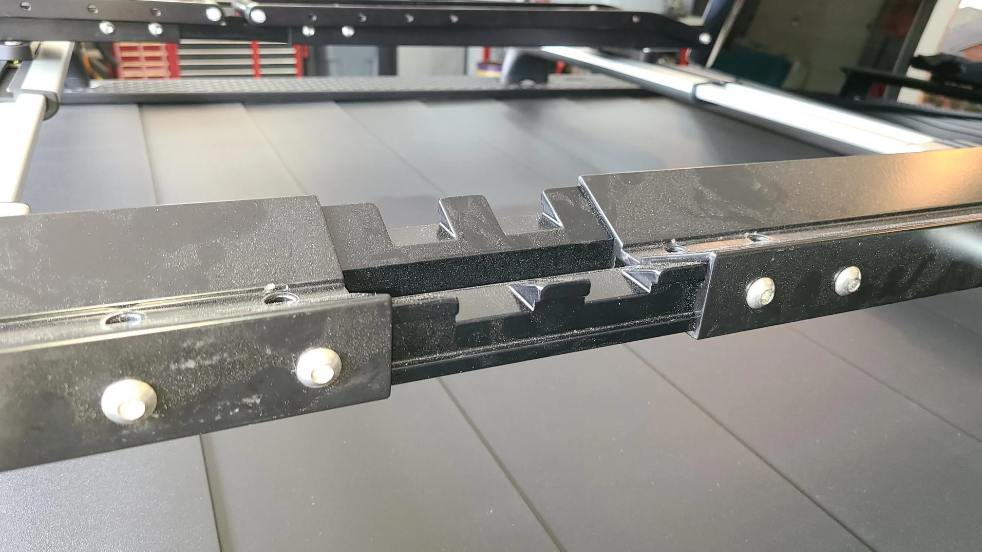 Rivian R1T R1S 1UP USA Equip-D trays mounted on R1T bed crossbars 20221008_152322