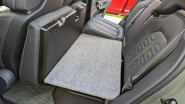 Rivian R1T R1S My fridge locations (ARB 63qt) -- R1T bed and back seat (using raised platform) Fridge platform 1 sm