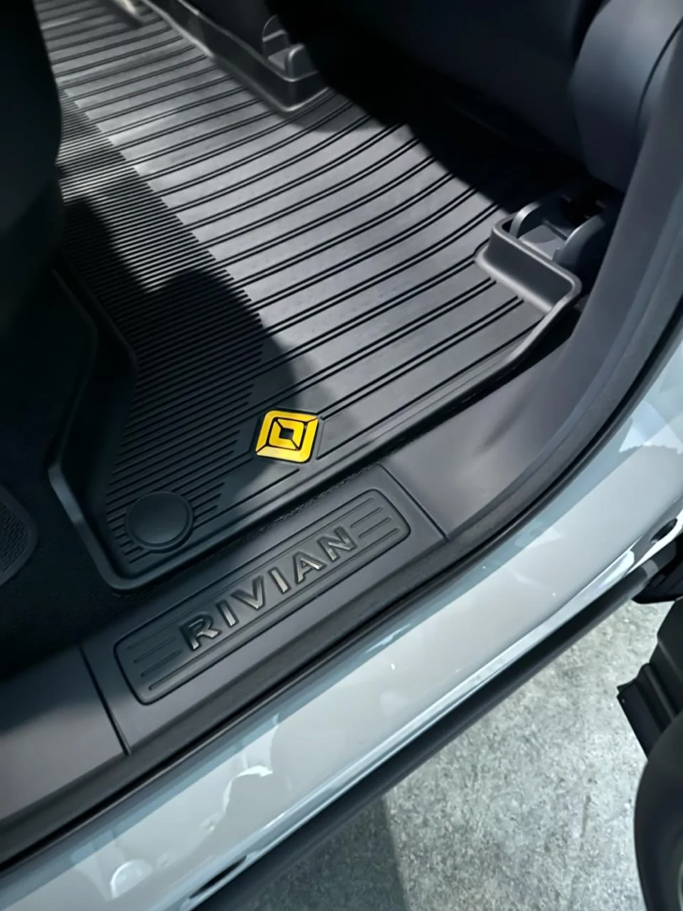 Rivian R1T R1S All Weather Floor Mat Modification - DIY Yellow Rivian Logos 572C983D-9079-4755-B2EB-46795DD7718E