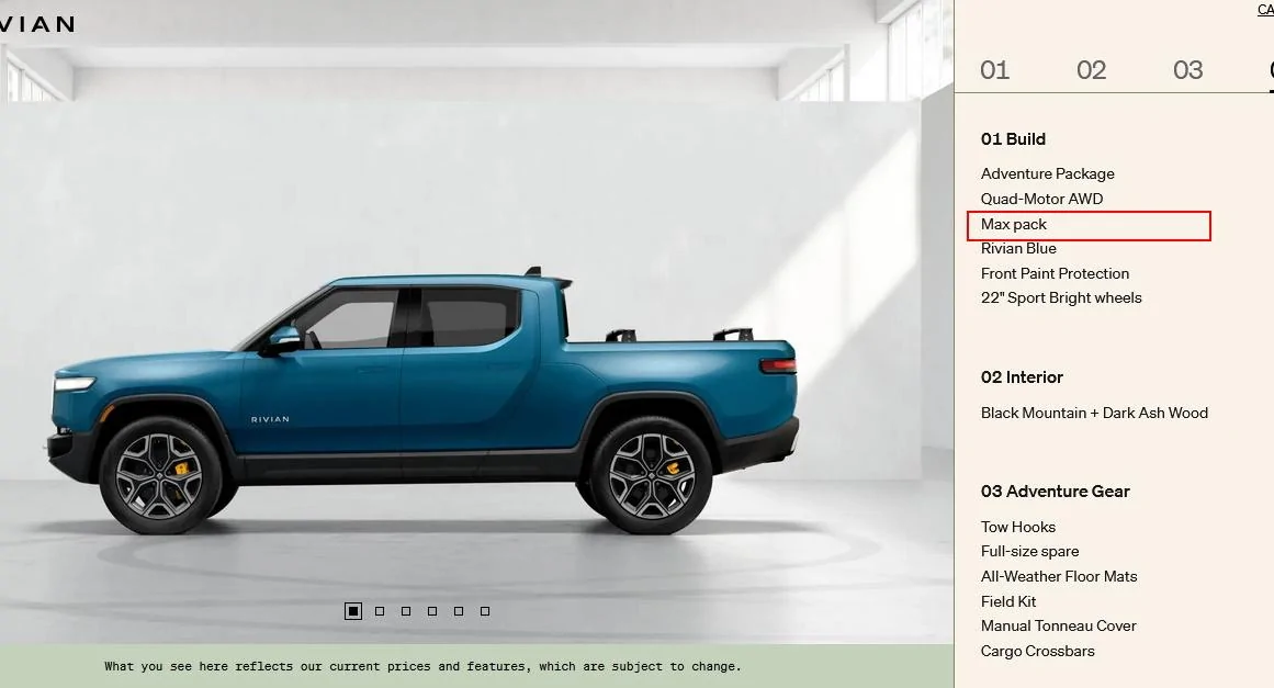 Rivian R1T R1S Rivian drops Max Pack from latest post? ? riv 2022-10-21