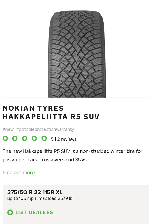 Rivian R1T R1S Nokian recommended tires (including winter snow tires) 1666620839405
