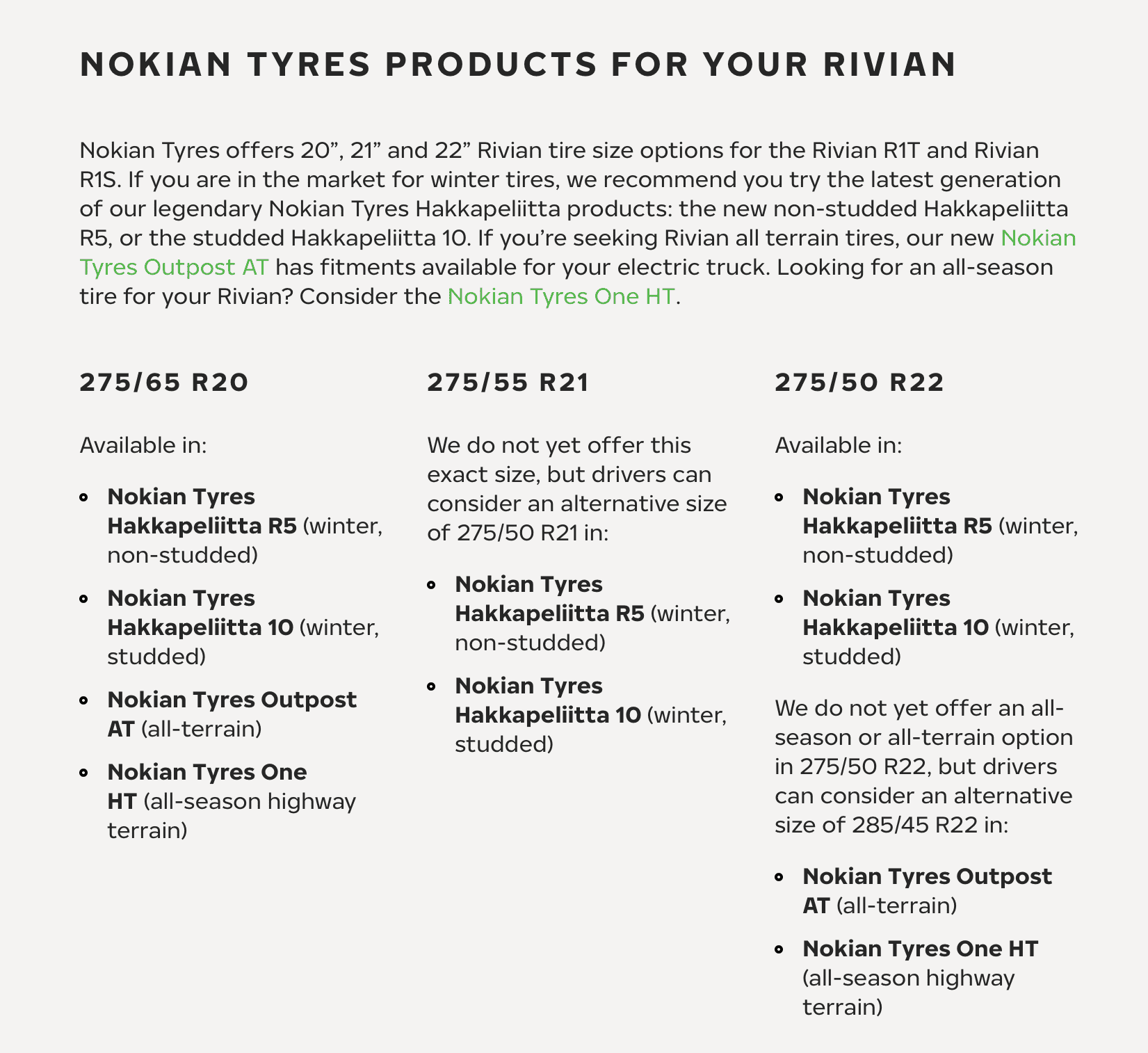 Rivian R1T R1S Nokian recommended tires (including winter snow tires) 1666625265555