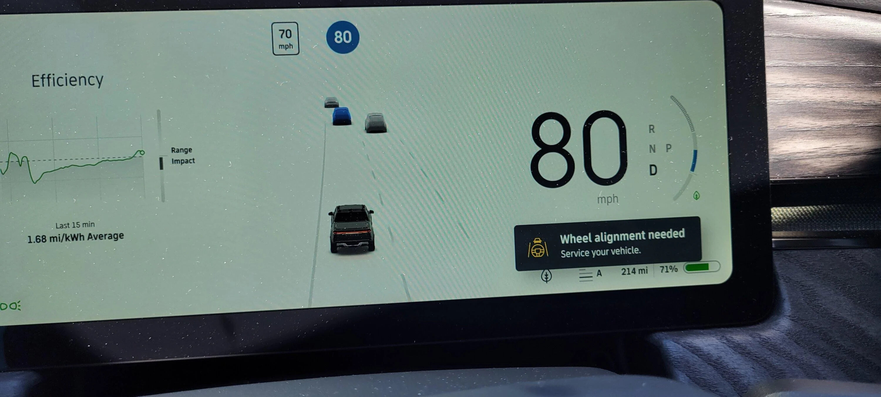 Rivian R1T R1S Driver +  wheel alignment warning 20220911_122052