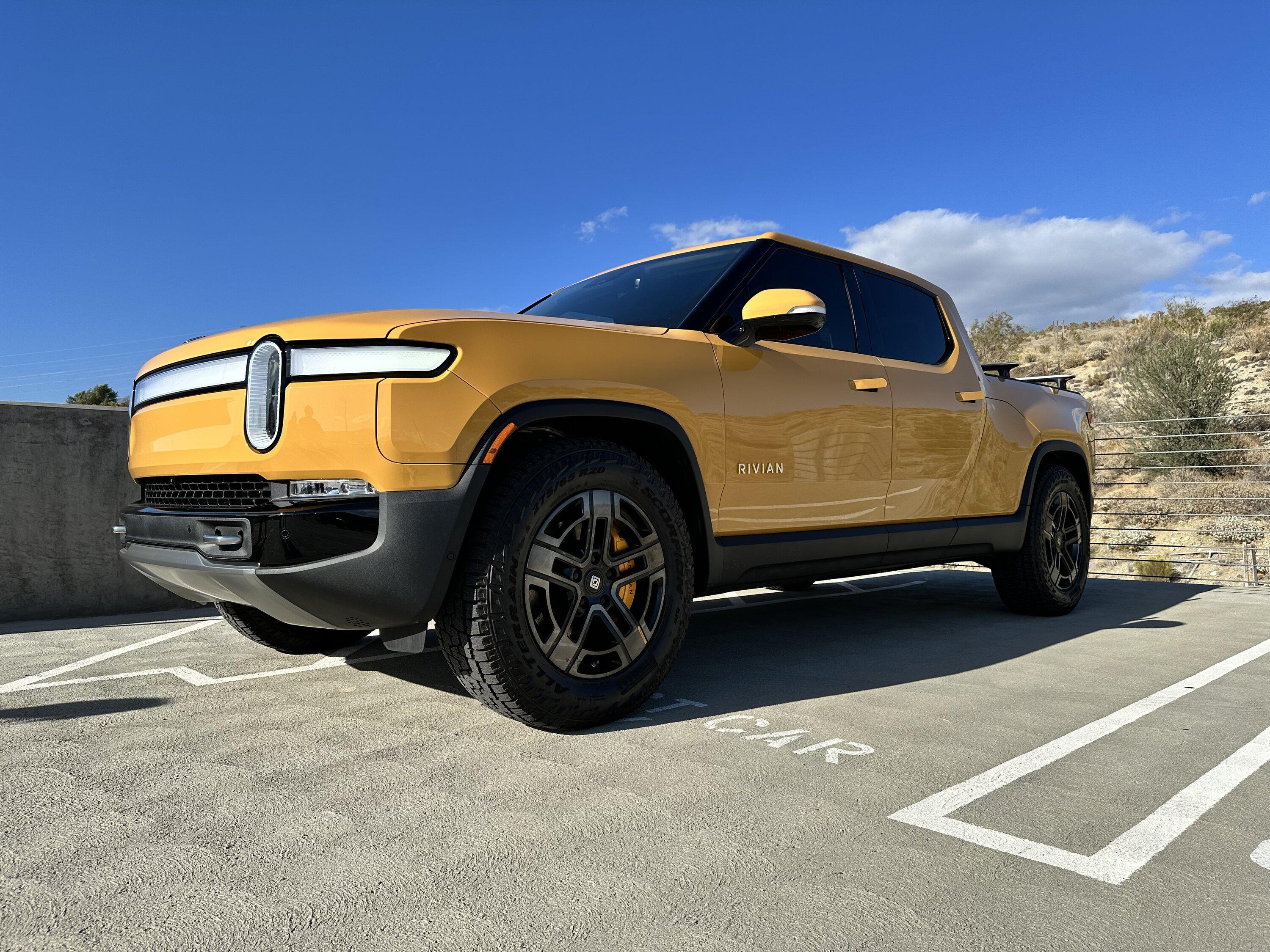 Rivian R1T R1S New shoes! My 20" All-Terrain Dark wheels on Compass Yellow R1T 1F23DA62-4F2A-4AC3-A3D7-97147042A357