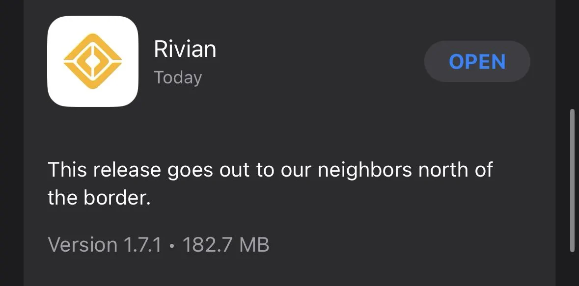 Rivian R1T R1S App 1.7.1 released 850CEEF1-4FD9-4F9C-BFA5-4A248C2516BC