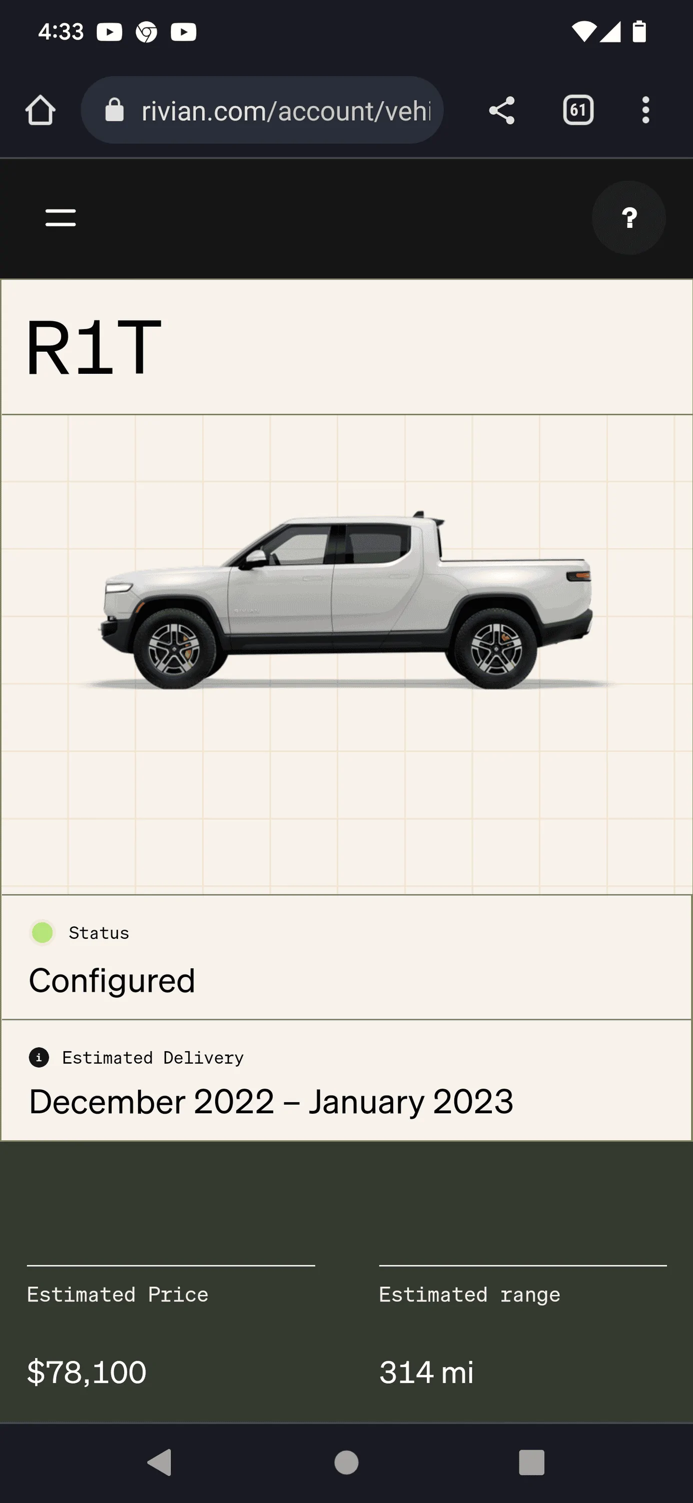 Rivian R1T R1S ? Estimated Delivery Date Window is LIVE! What’s Yours?! ? Screenshot_20221028-163312