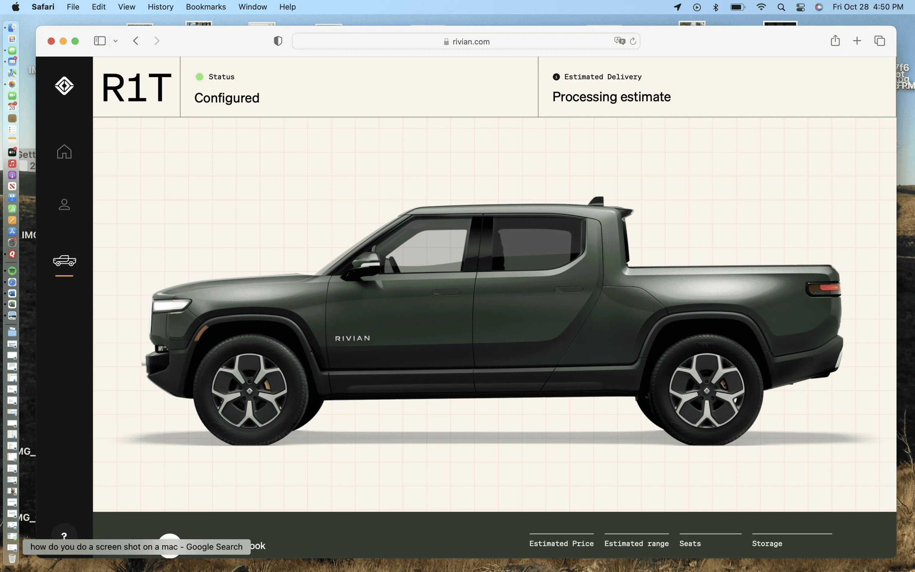 Rivian R1T R1S Anyone else get this? Processing estimate... Screen Shot 2022-10-28 at 4.50.05 PM