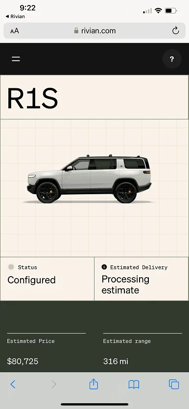 Rivian R1T R1S Processing estimate: Give us your info IMG_4927