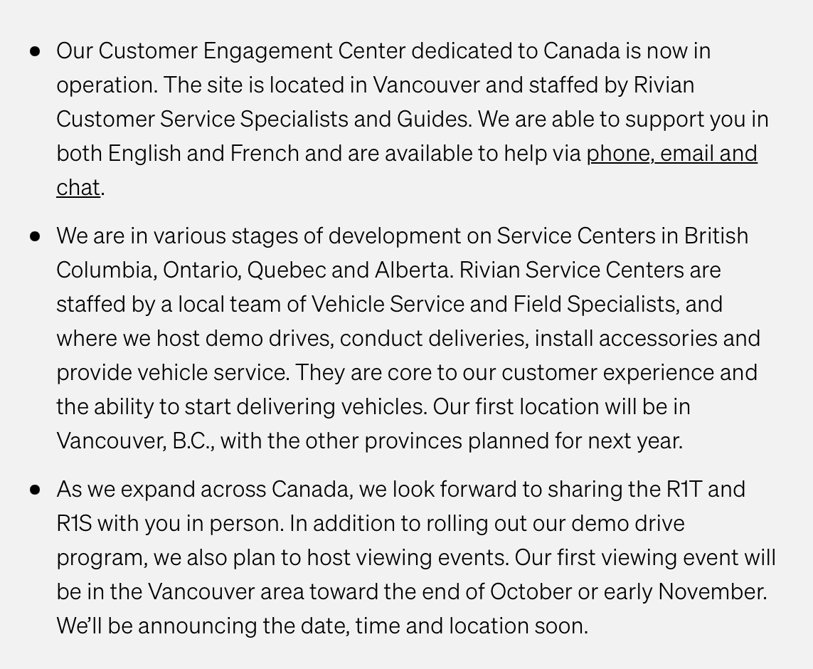 Rivian R1T R1S Canadian Service Centers 1667416092742