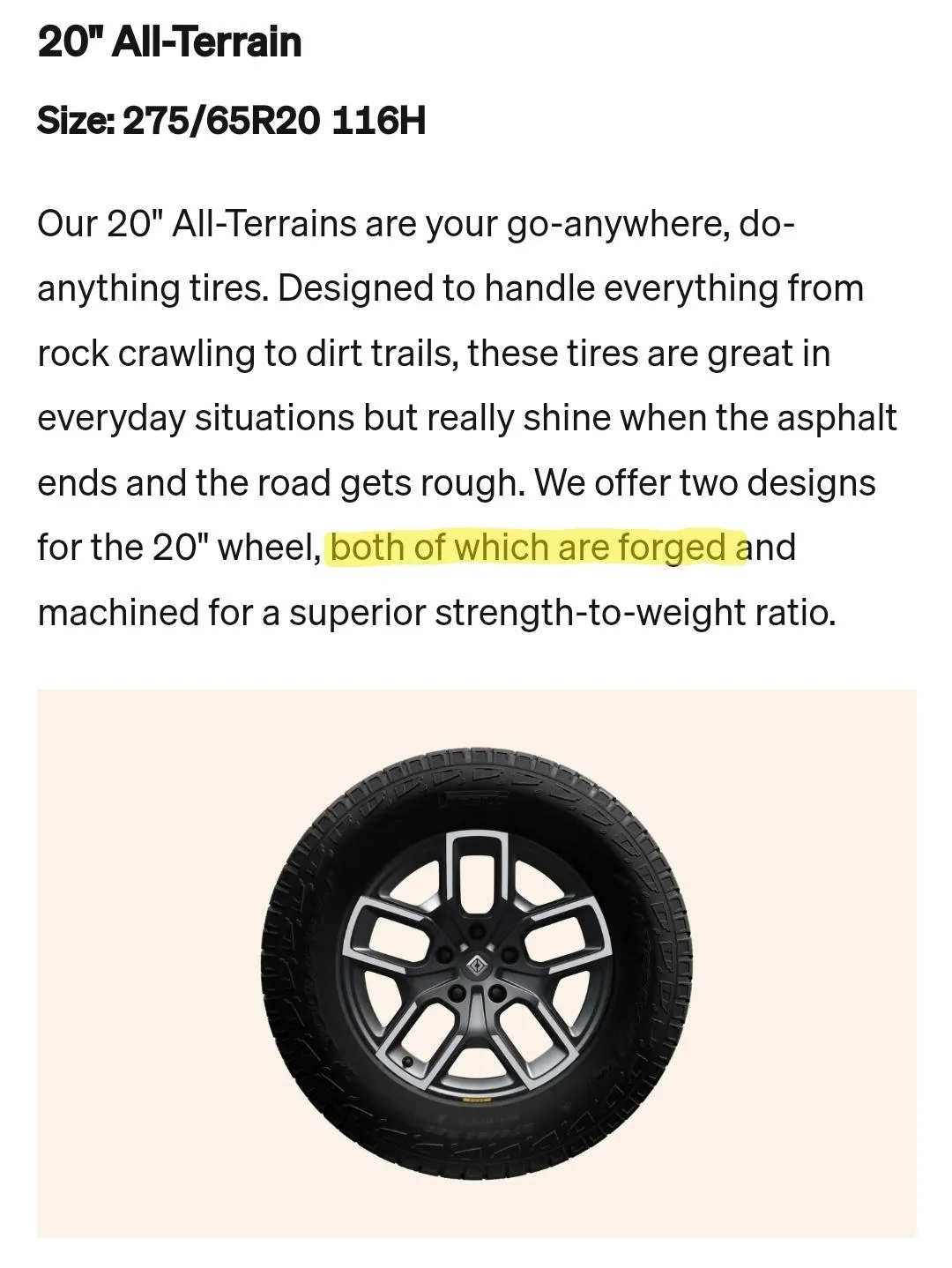 Rivian R1T R1S R1T 20" AT Wheel Weight, Specs, Offset, Bolt Pattern, Construction Screenshot_20221105_115504