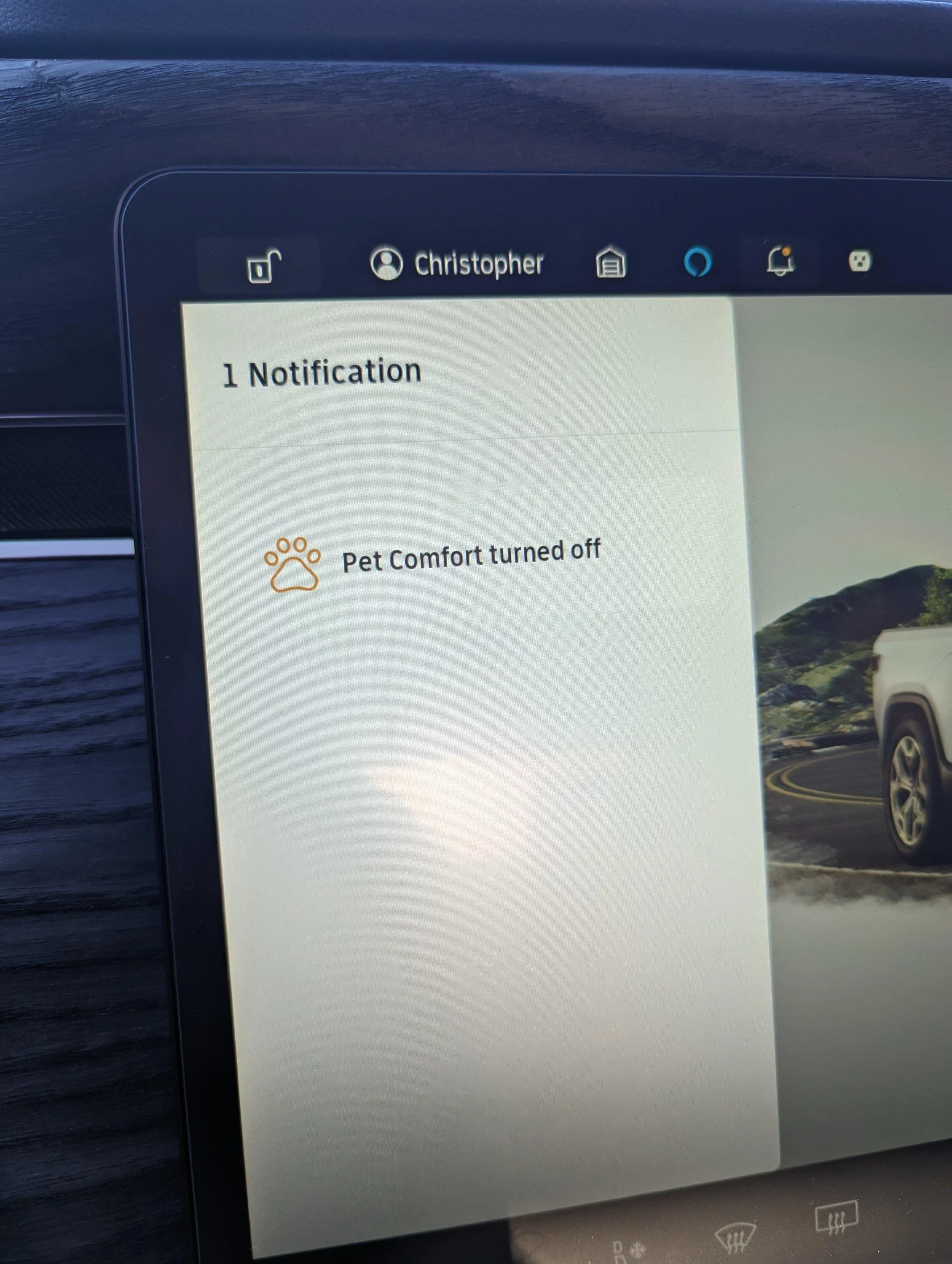 Rivian R1T R1S How to dismiss "Pet Comfort turned off" notification message PXL_20221106_211248719