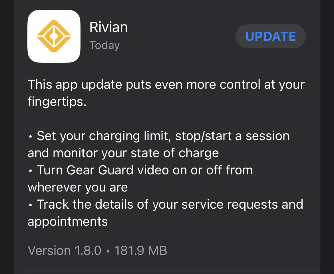 Rivian R1T R1S App 1.8.0 released 3D3E1D82-43BF-4886-B558-FE967C71372A