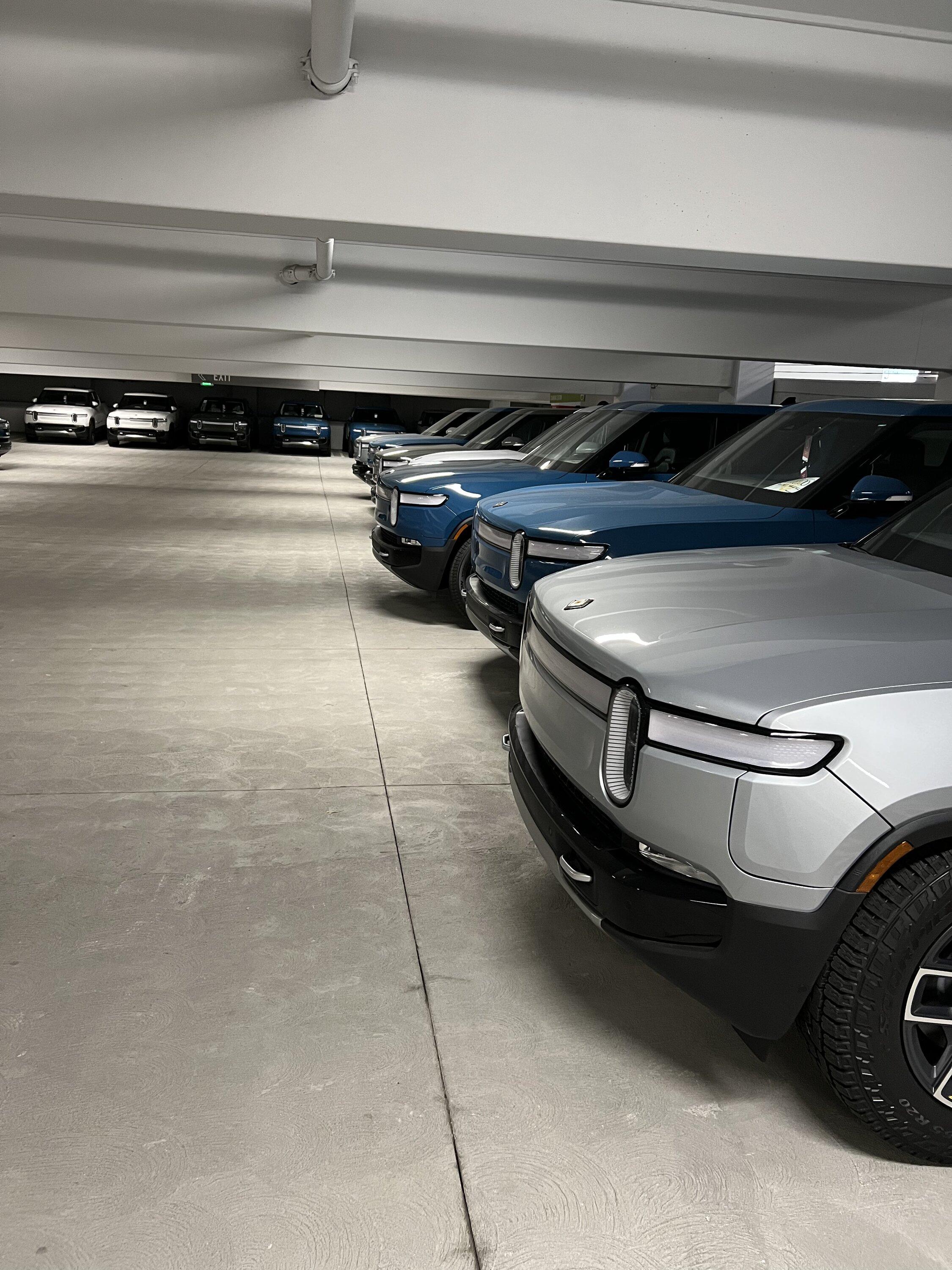 Rivian R1T R1S Rivian hidden in parking garage waiting for delivery 0636375A-7199-4DF2-881F-82CE62CD93FD