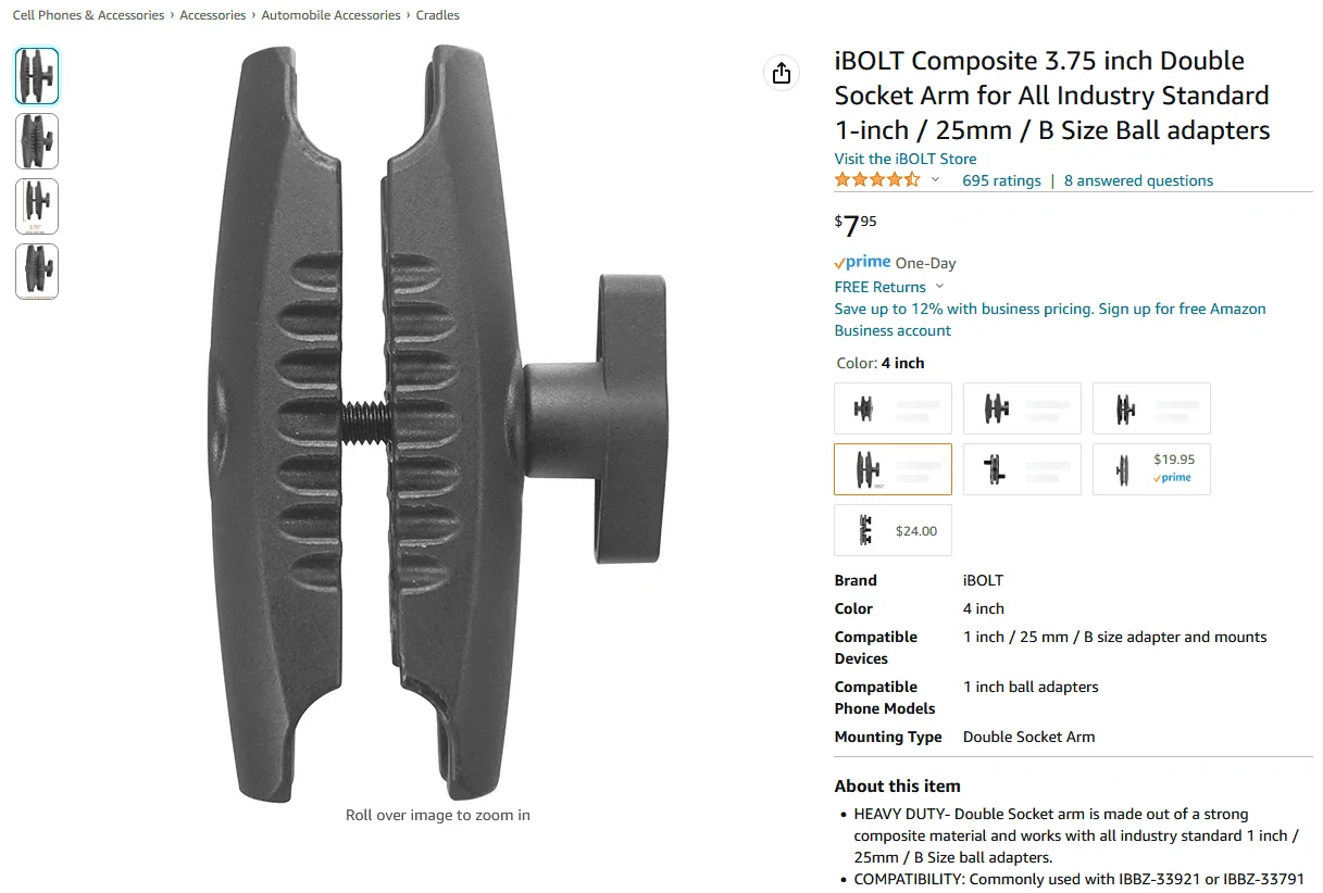 Rivian R1T R1S RIVIPARTS Cell Phone Ball Mount PRO 1 Inch Model 1668099518987