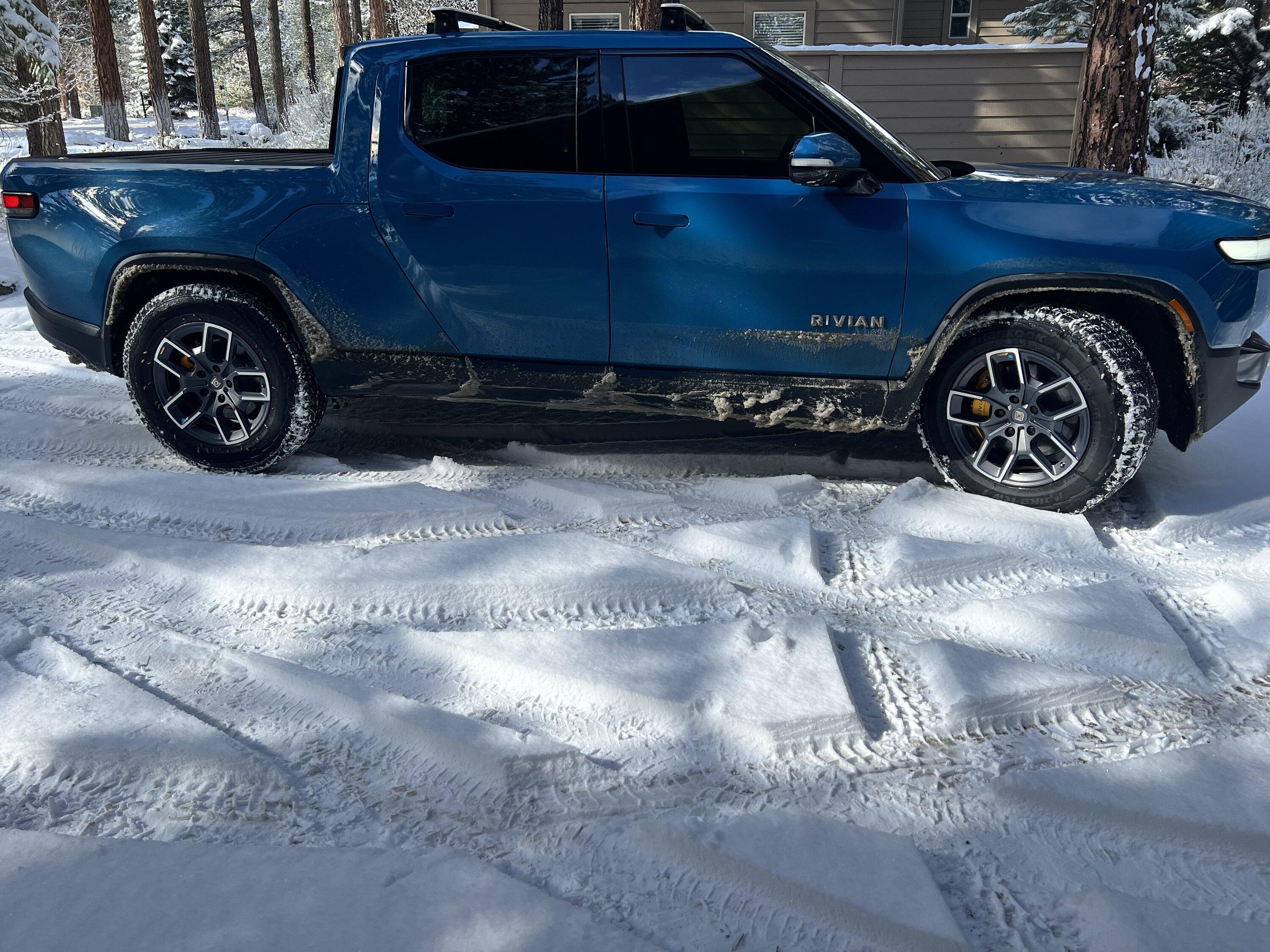 Rivian R1T R1S 20” Blizzak snow tires installed 1668382924799