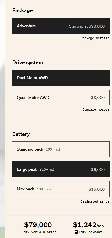 Rivian R1T R1S Max Pack delayed to 2024 according to configurator / email ? 1668611902450