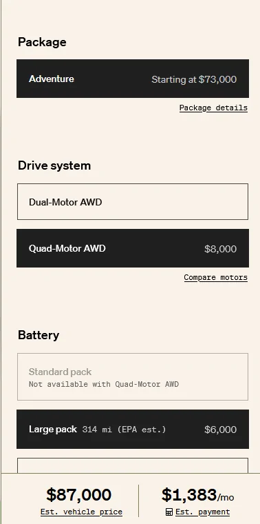 Rivian R1T R1S Max Pack delayed to 2024 according to configurator / email ? 1668612217183