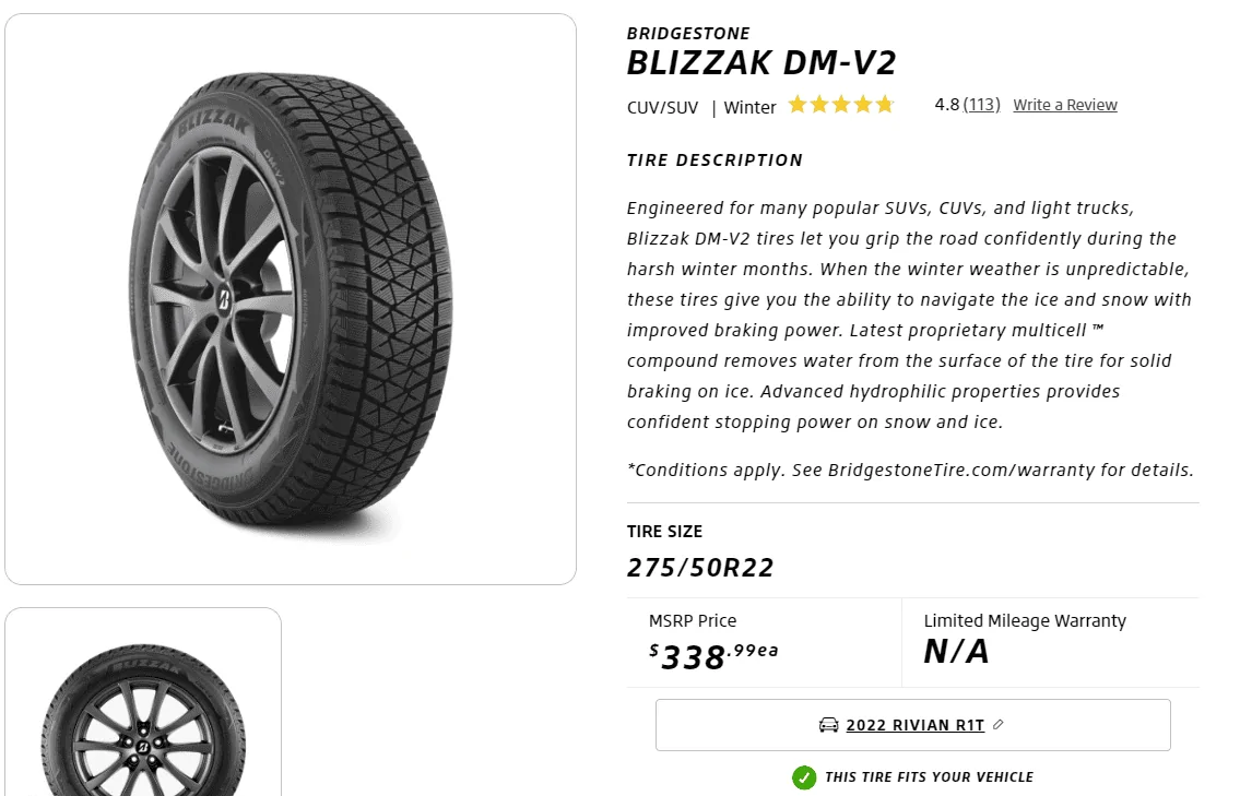 Rivian R1T R1S 20” Blizzak snow tires installed 1669161242568