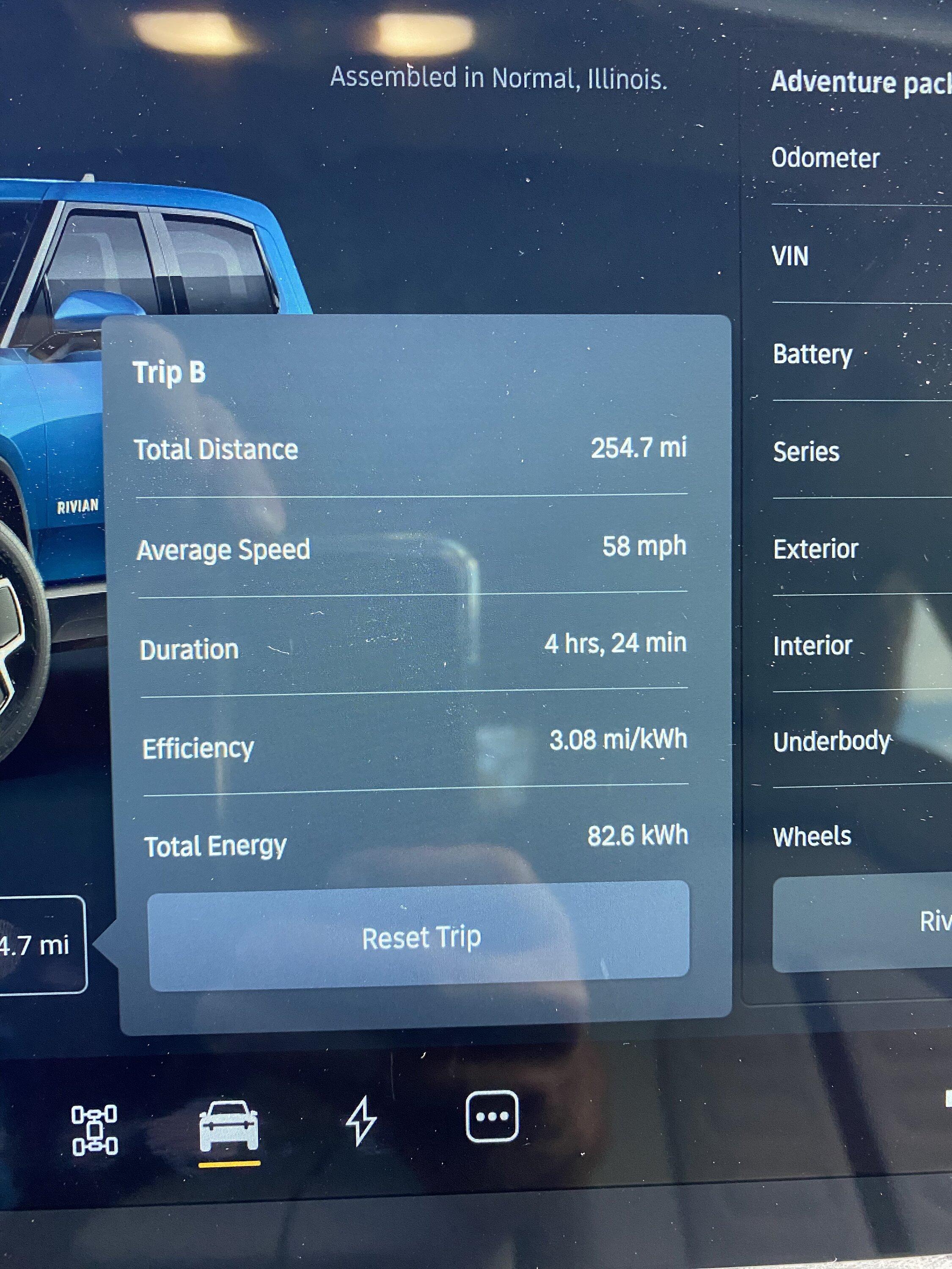 Rivian R1T R1S 3.08 mi/kwh over 254 miles @ 58 mph 9A1A6F4C-805B-457F-9D73-582FC1D4E934