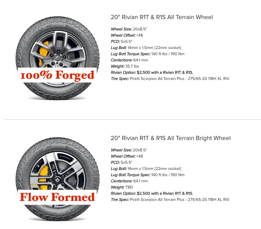 Rivian R1T R1S R1T 20" AT Wheel Weight, Specs, Offset, Bolt Pattern, Construction Screenshot 2022-11-30 at 4.29.01 PM