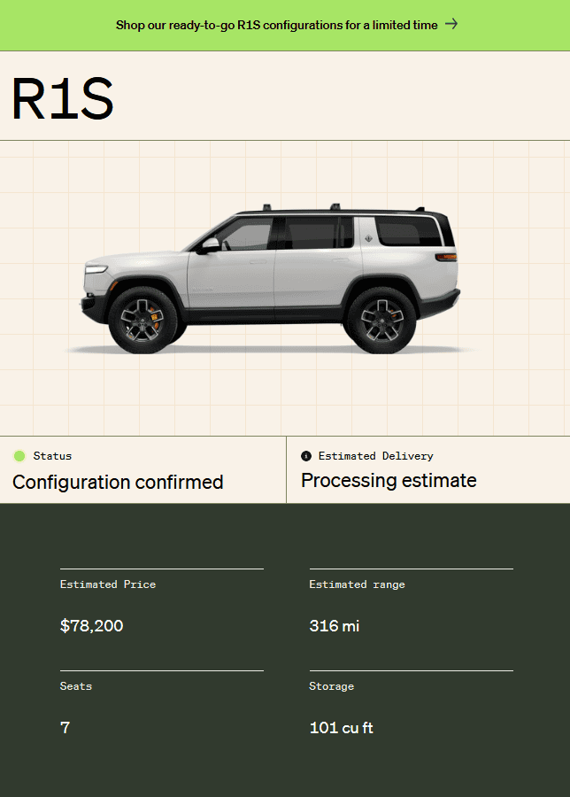 Rivian R1T R1S So I have access to the R1S Shop... ordered & configuration confirmed 1670015782839