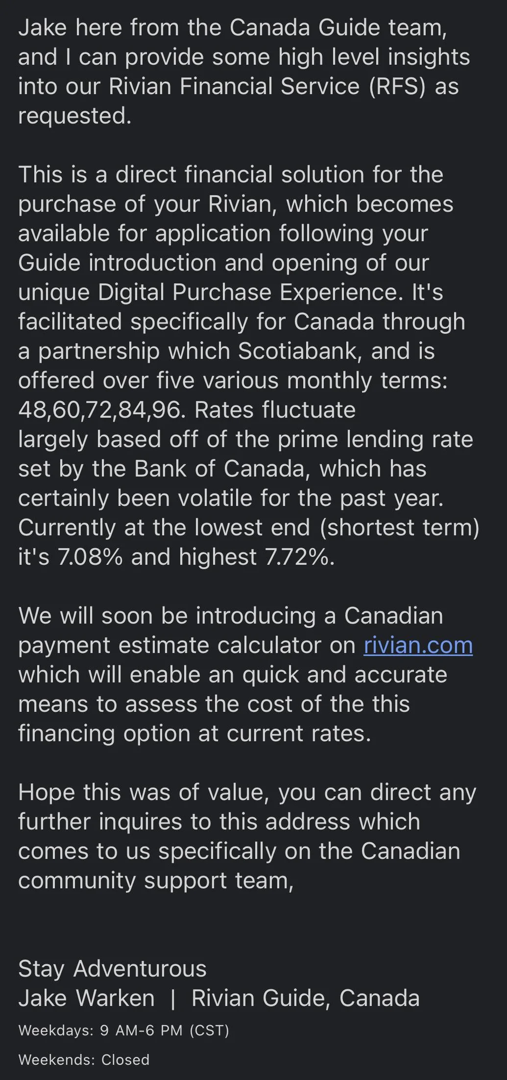 Rivian R1T R1S Current Finance Offerings from Rivian (via Scotiabank) 4C368402-FBD8-4C64-AA4F-0F34ADF07173