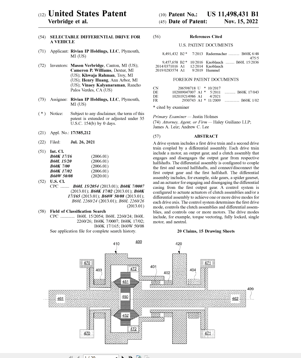 Rivian R1T R1S Enduro dual-motor electric powertrain to get Locking Differentials? - revealed in Rivian patent 1670861594385