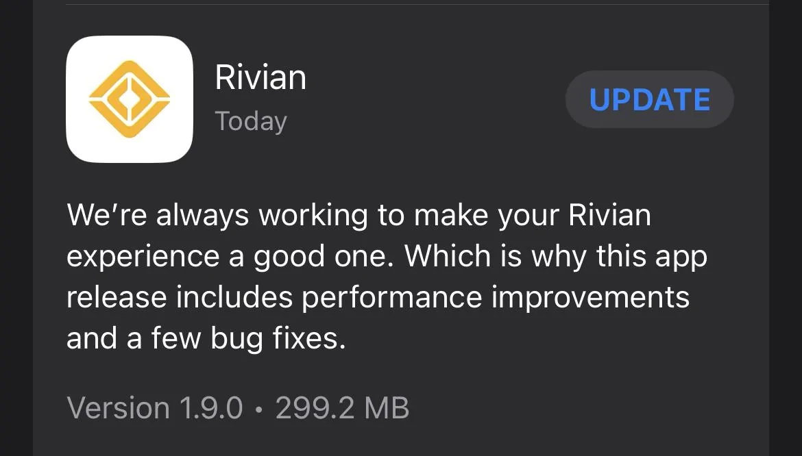 Rivian R1T R1S App 1.9.0 released 1671046893005