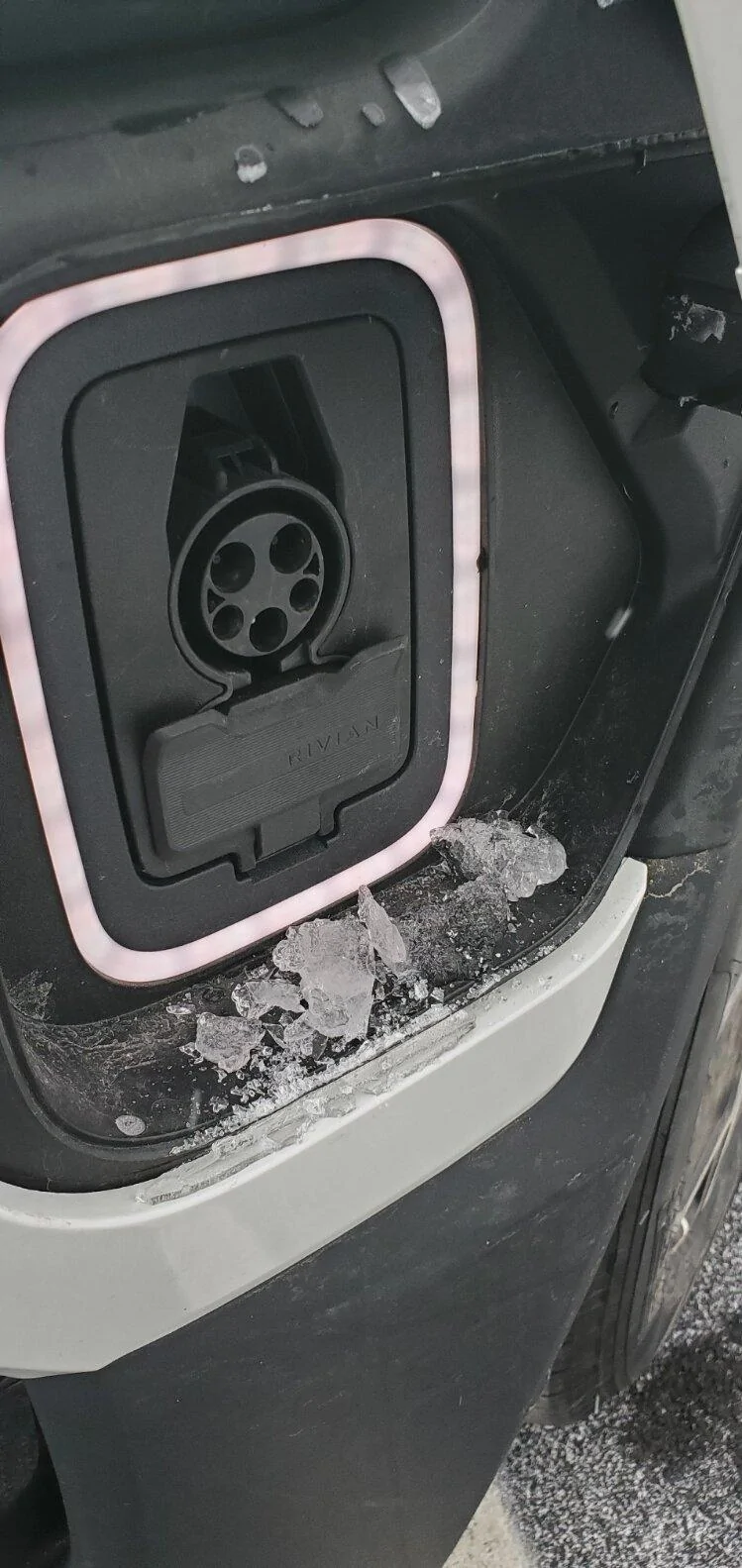 Rivian R1T R1S Experienced Winter Ice Buildup Issues charge port open