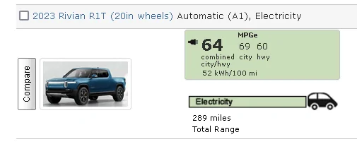 Rivian R1T R1S 2023 Rivian EPA Numbers published on official website 1671735898954