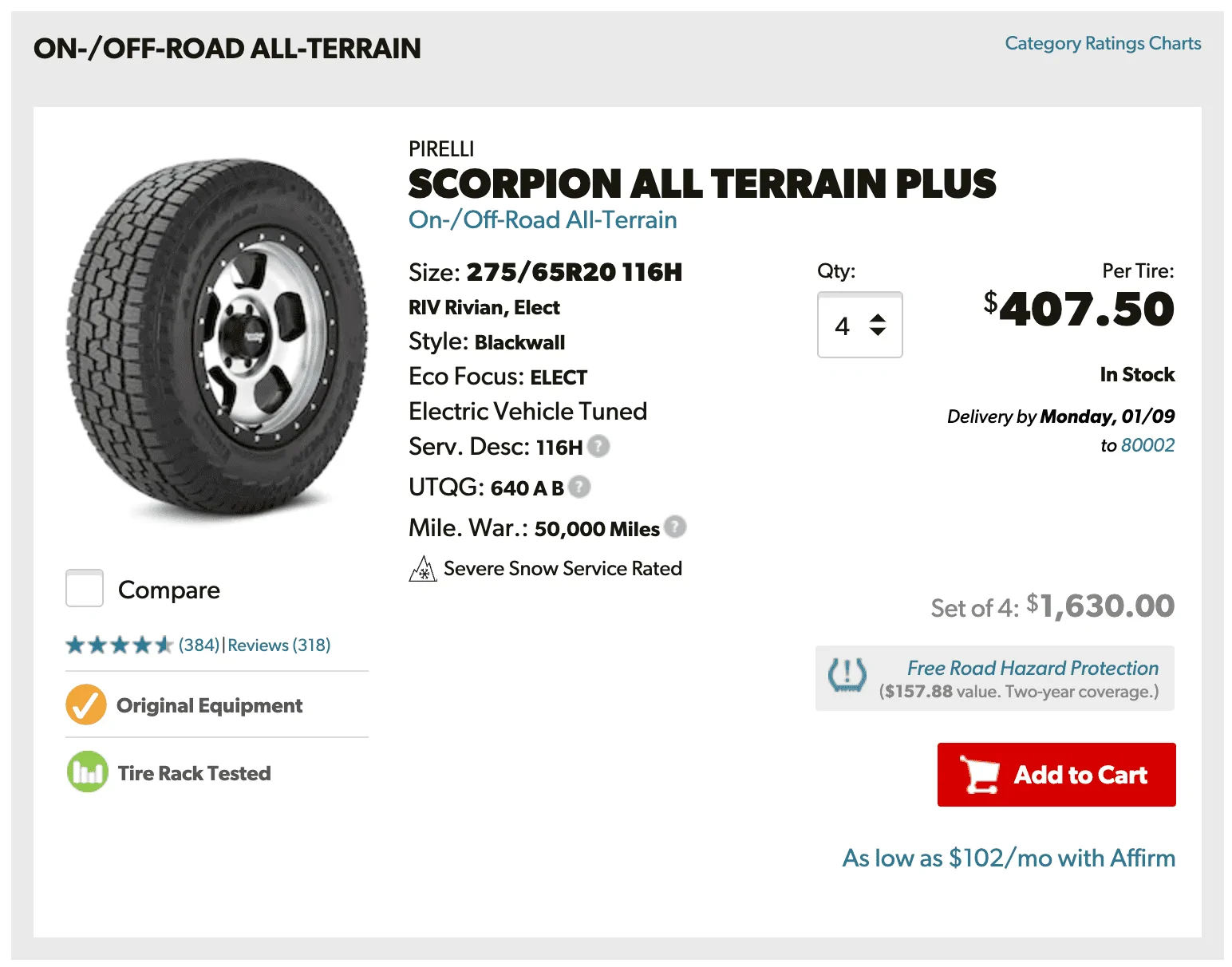 Rivian R1T R1S 20" Pirelli All Terrain tires - new 1672958238697