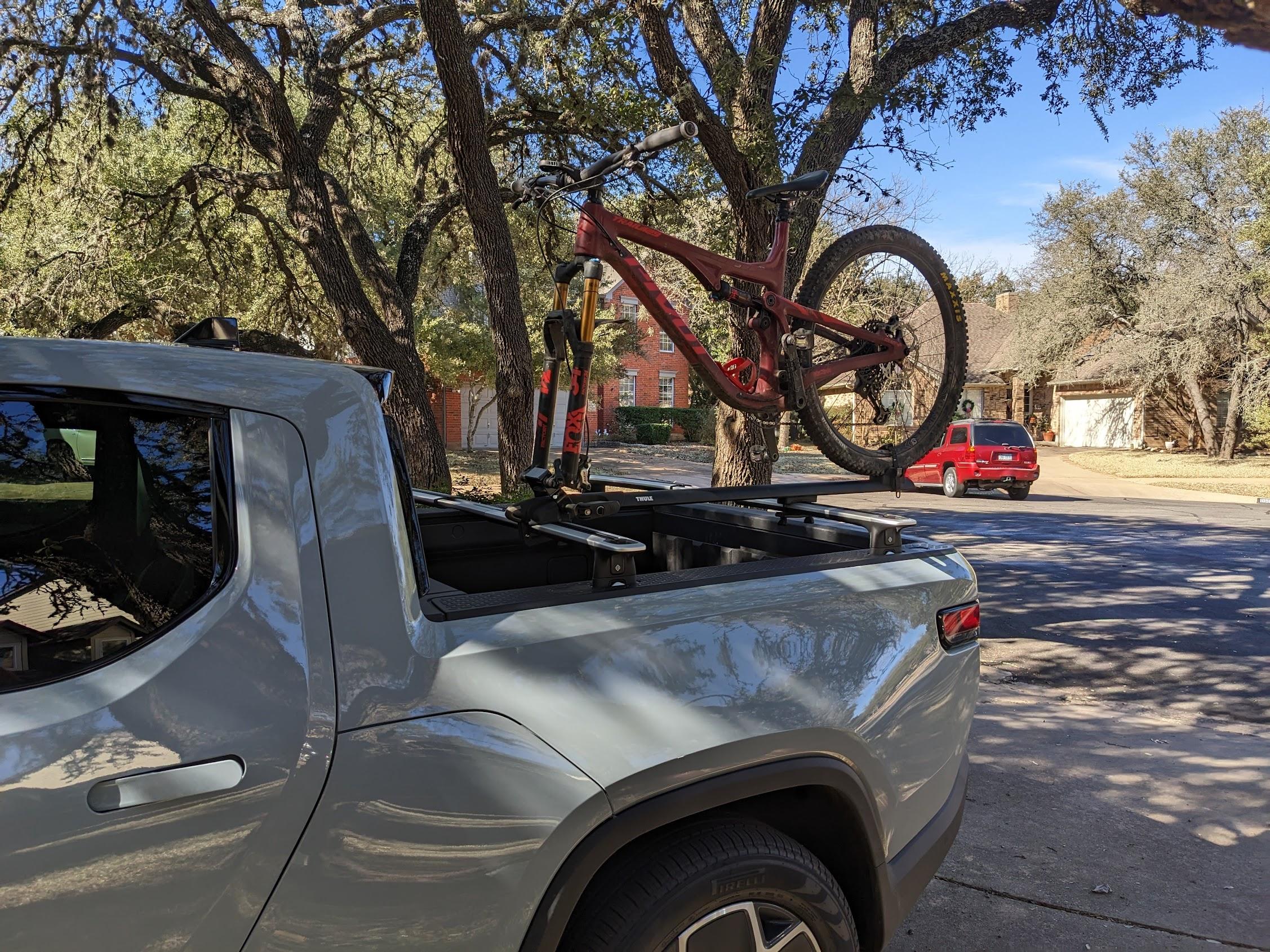 Rivian R1T R1S Found good bike mount option for Rivian R1T using Yakima Frontloader PXL_20221228_183347819