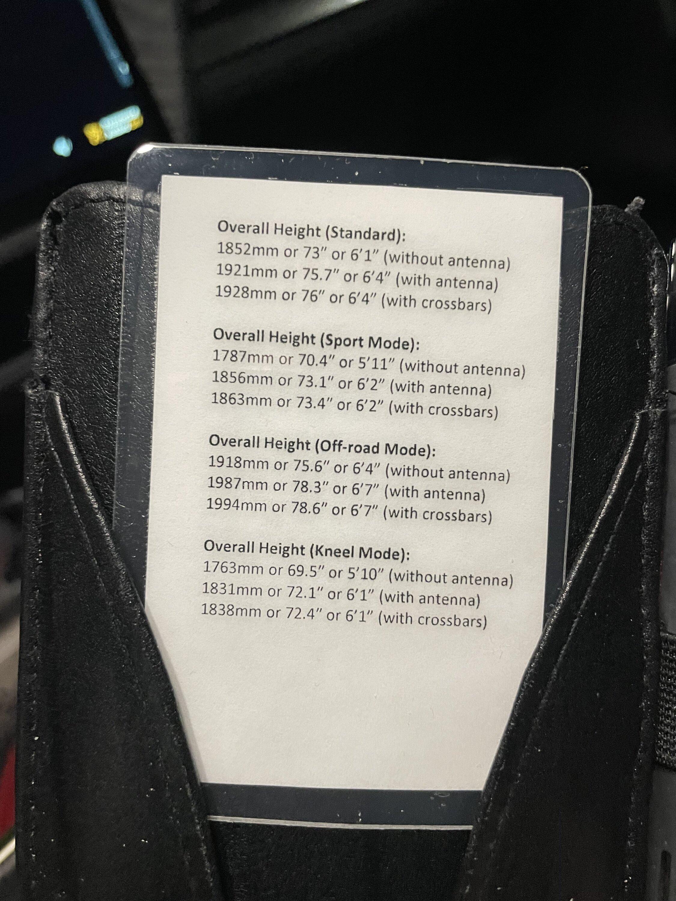 Rivian R1T R1S Overall height cheat sheet IMG_0403