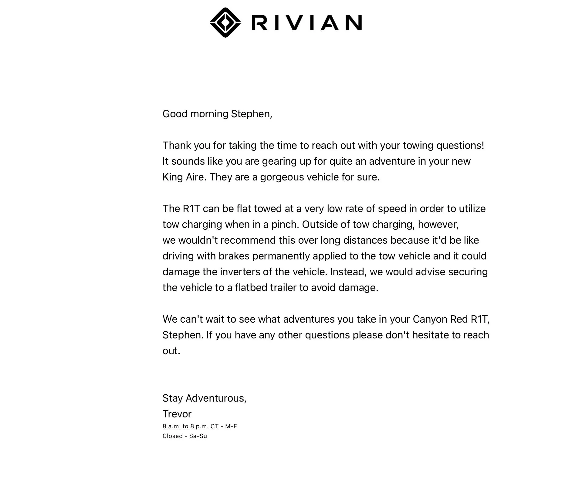 Rivian R1T R1S R1S flat towing behind an RV? 1617985001376