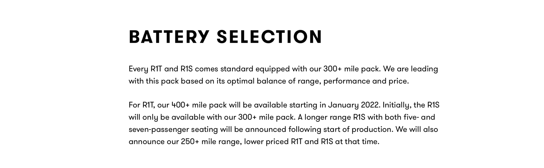 Rivian R1T R1S How long is "longer range" R1S - any intel? RivianBatteryAnnouncement