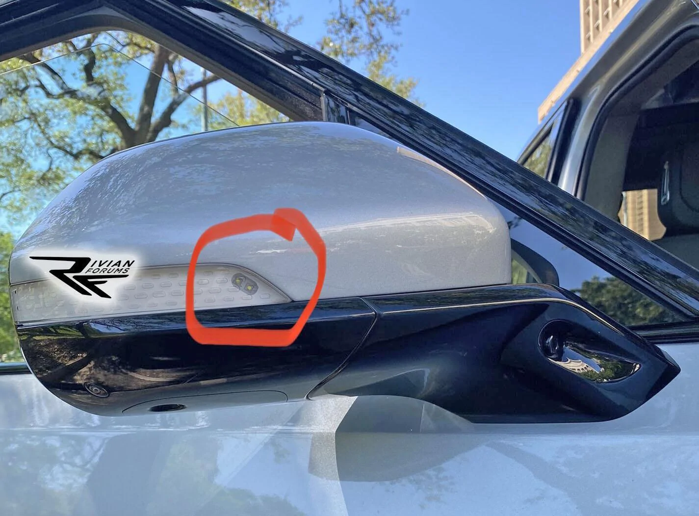 Rivian R1T R1S Real Rivian Photos & Videos 2021 Rivian offroad overland LED lights in mirror