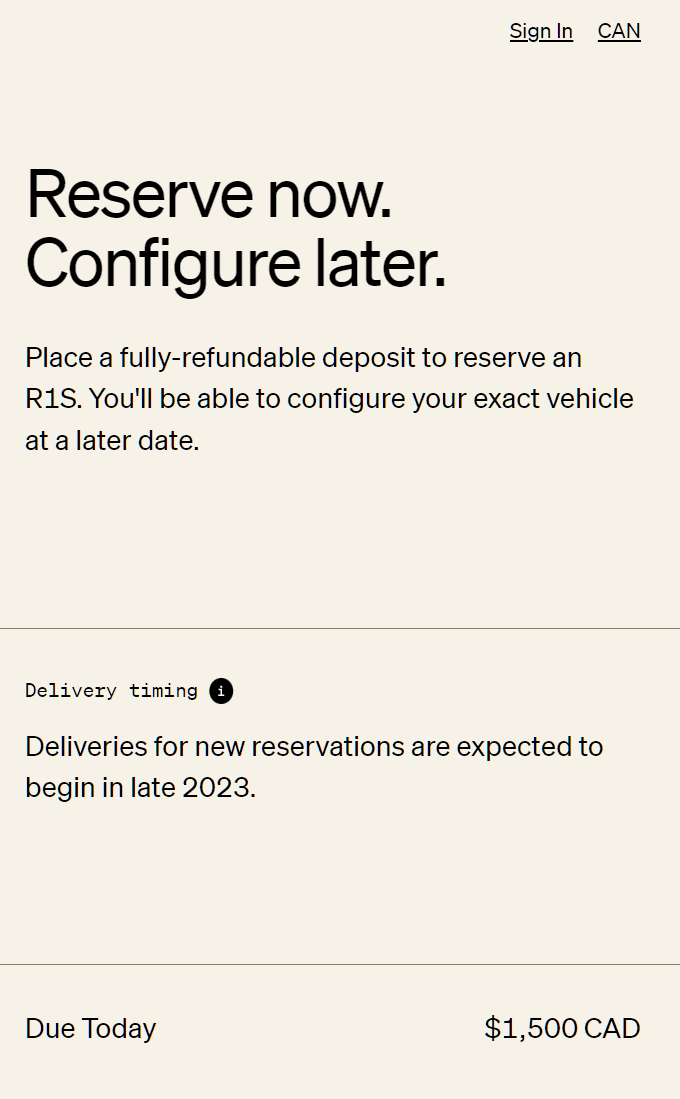 Rivian R1T R1S Canadian delivery timeframe 1674437832008