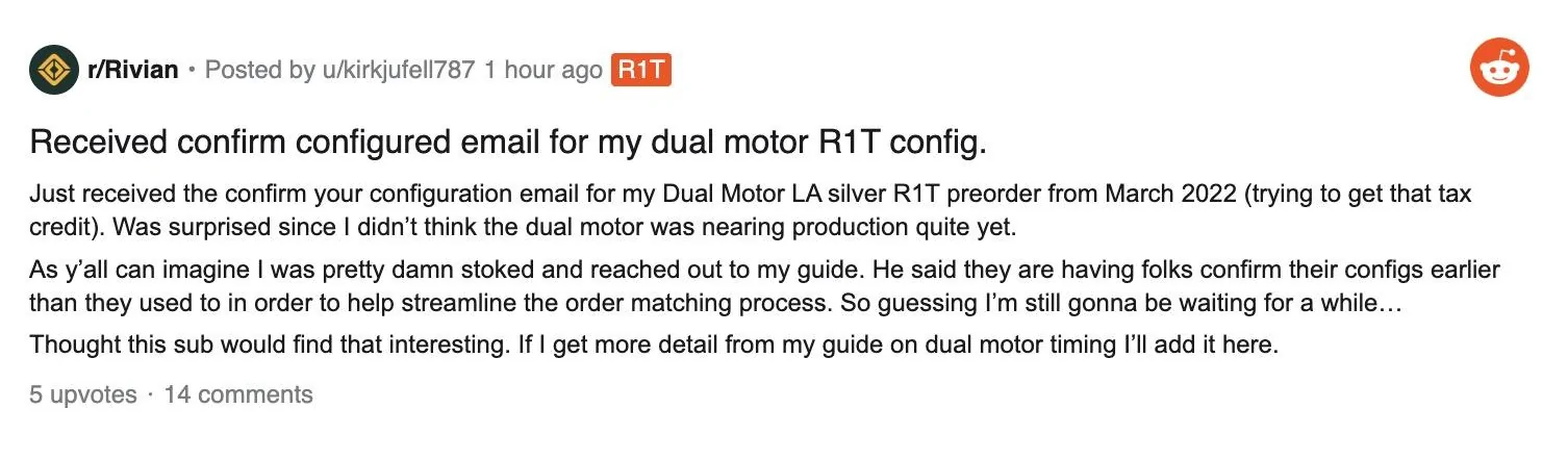 Rivian R1T R1S Dual Motor Rivian Orders are now being confirmed! Screenshot 2023-01-26 at 3.07.15 PM