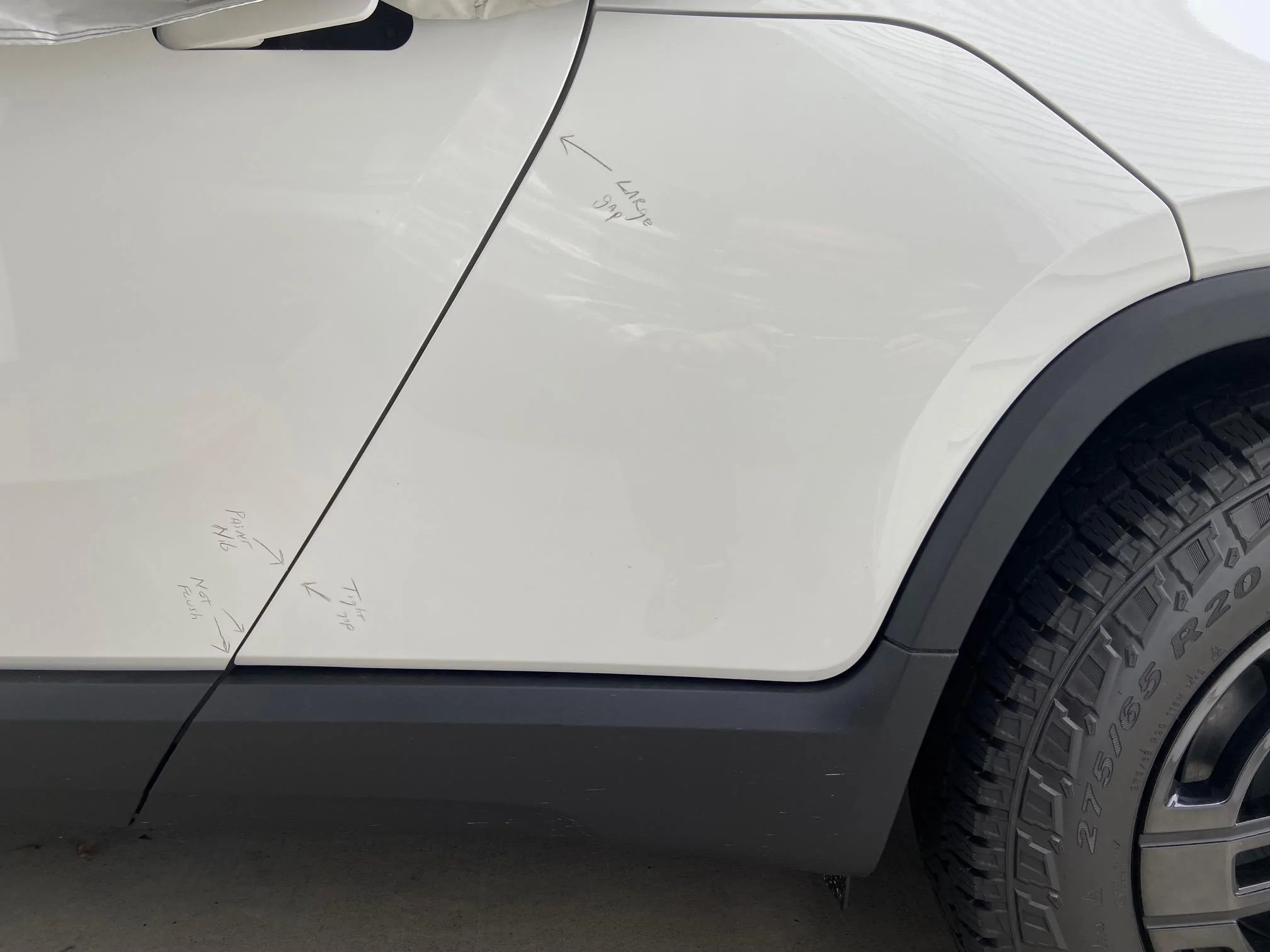 Rivian R1T R1S Misaligned R1T panel alignments resolved by Service Center 25972D19-DAB0-453E-A32F-A6418E126BC0
