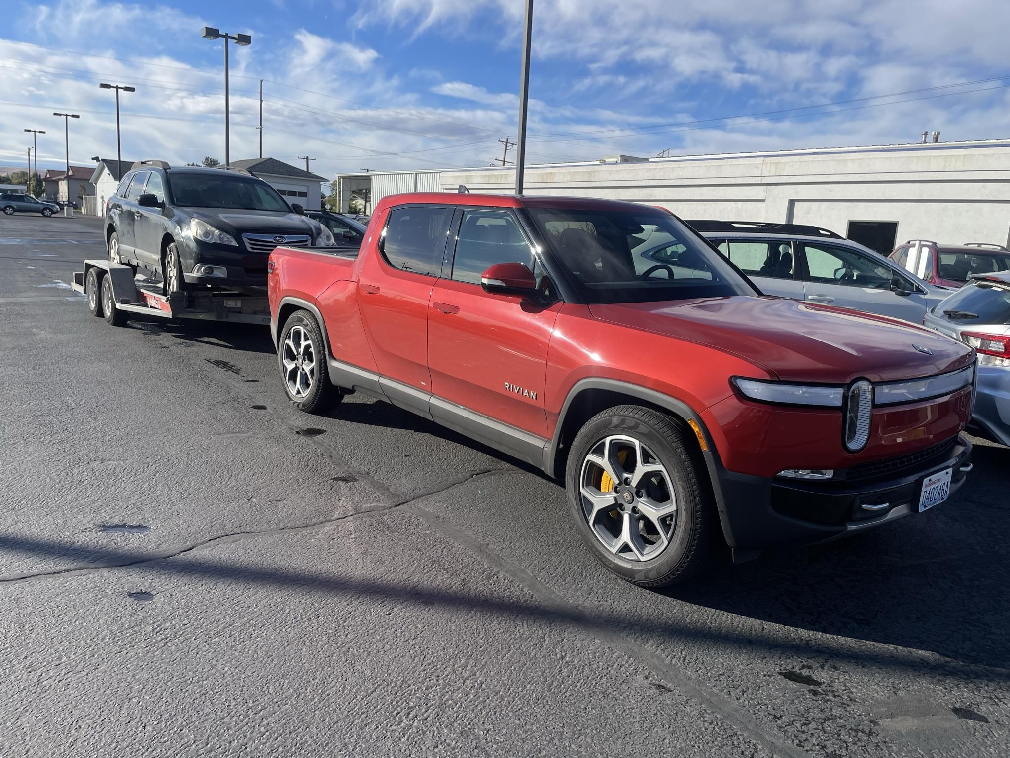 Rivian R1T R1S Towing a car trailer - approximate range hit? 7E551379-56C3-4560-80A3-1B7DBF9F0E9A