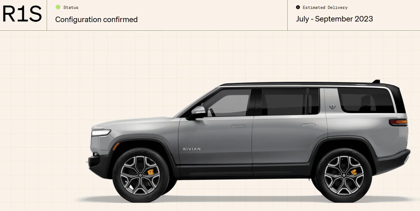 Rivian R1T R1S R1S LA Silver new delivery estimates Screenshot 2023-02-01 183222