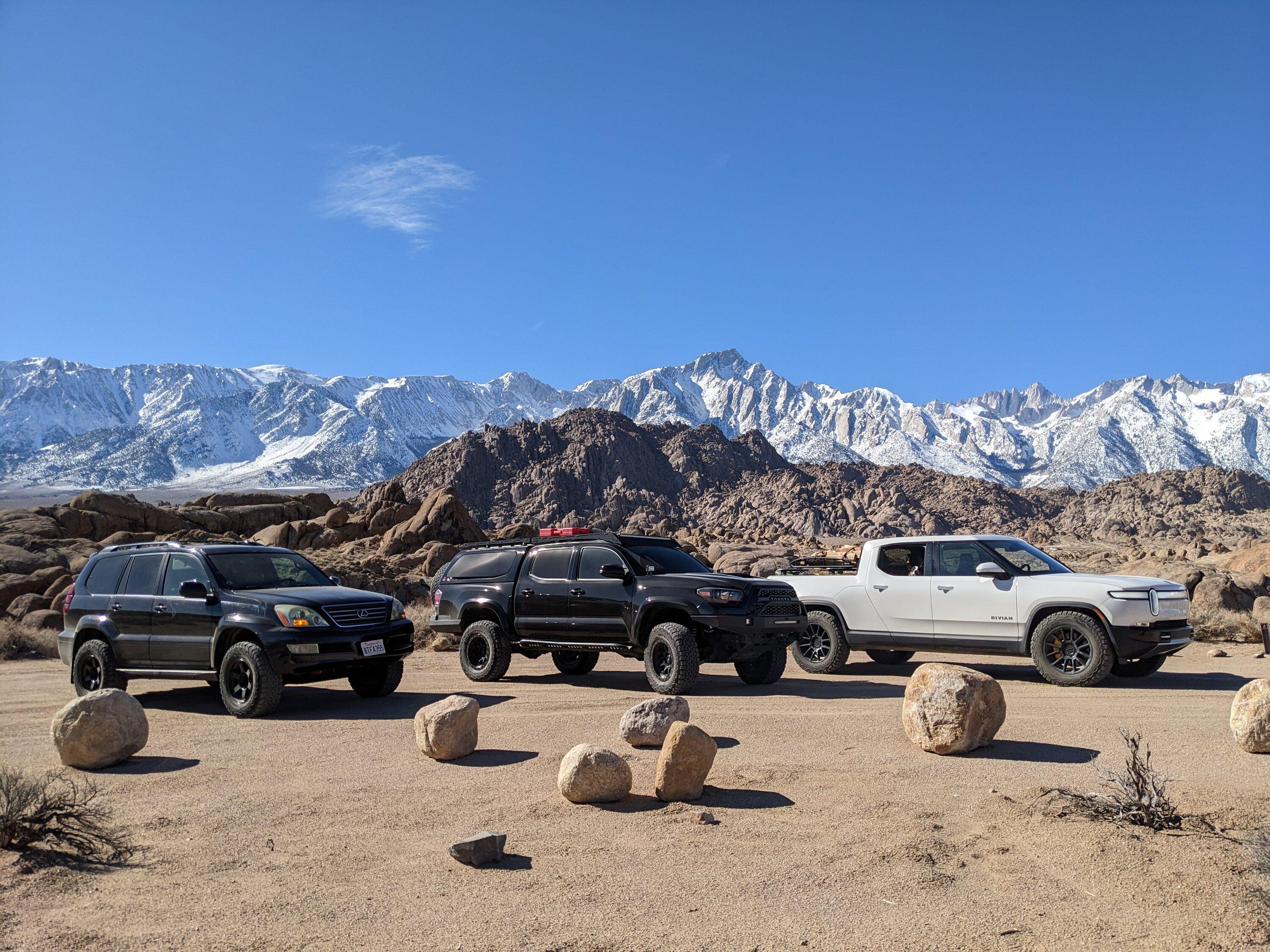 Rivian R1T R1S Snow & Desert shakedown bed camping trip in R1T @ Bishop, CA PXL_20230127_190430176