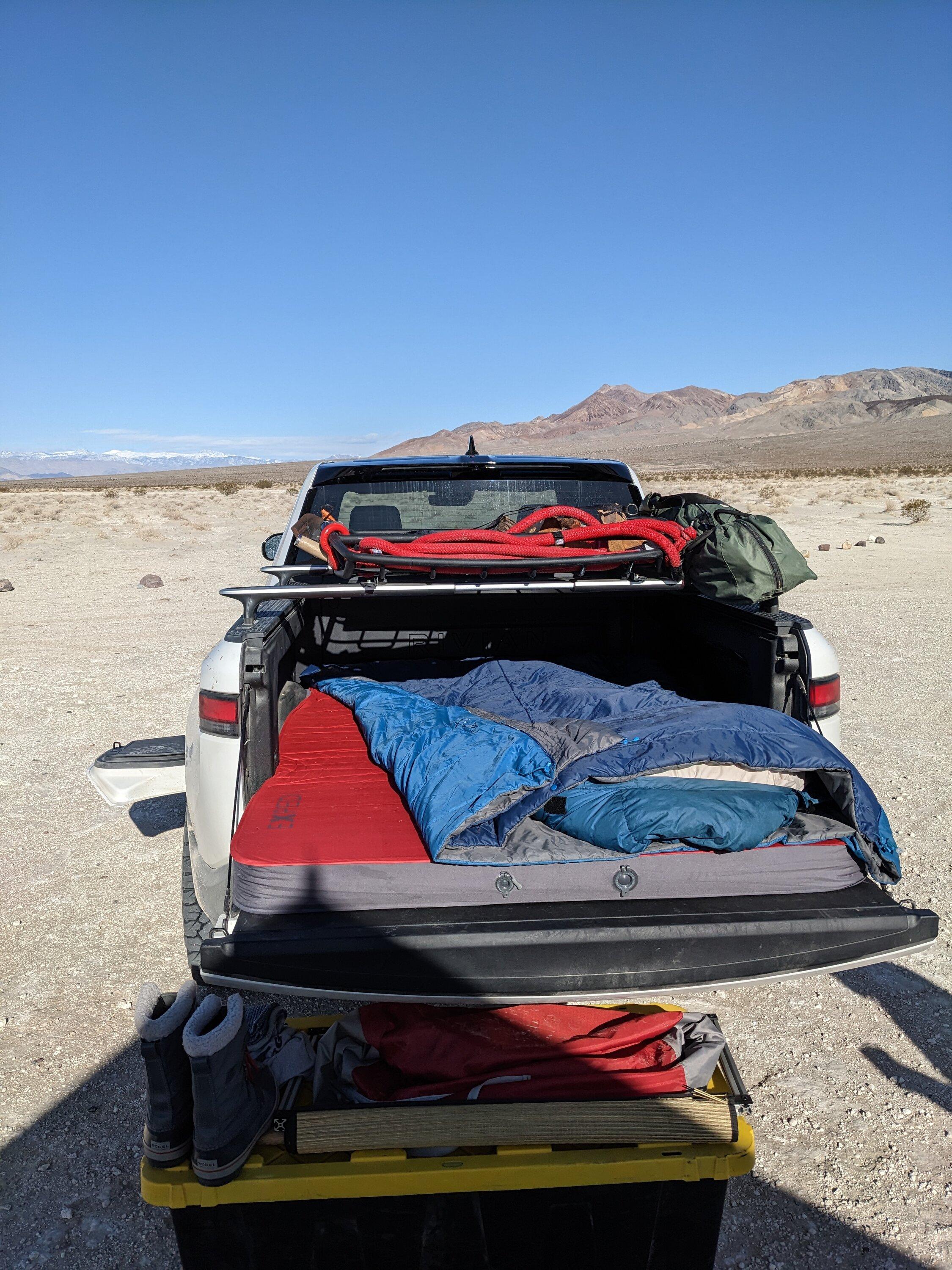 Rivian R1T R1S Snow & Desert shakedown bed camping trip in R1T @ Bishop, CA PXL_20230129_173306834