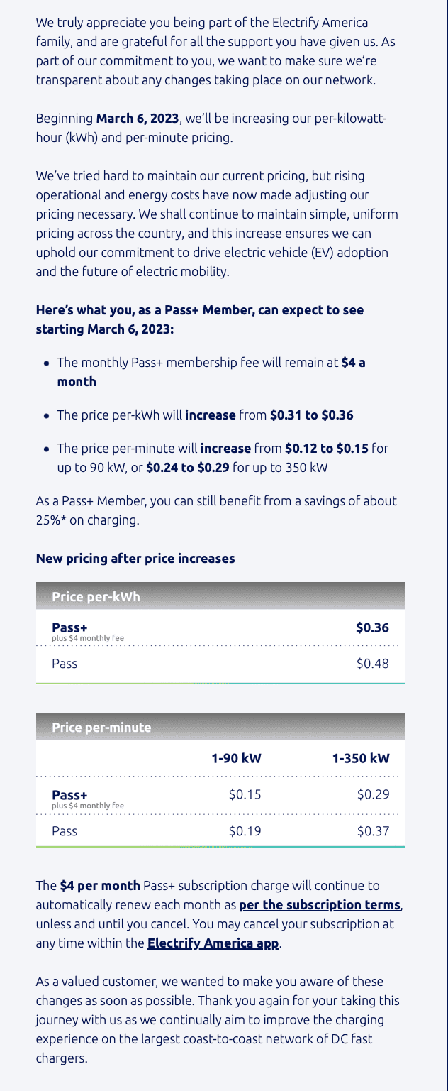 Rivian R1T R1S Electrify America charging rate pricing increases starting March 6, 2023 Screenshot 2023-02-03 at 8.07.22 AM