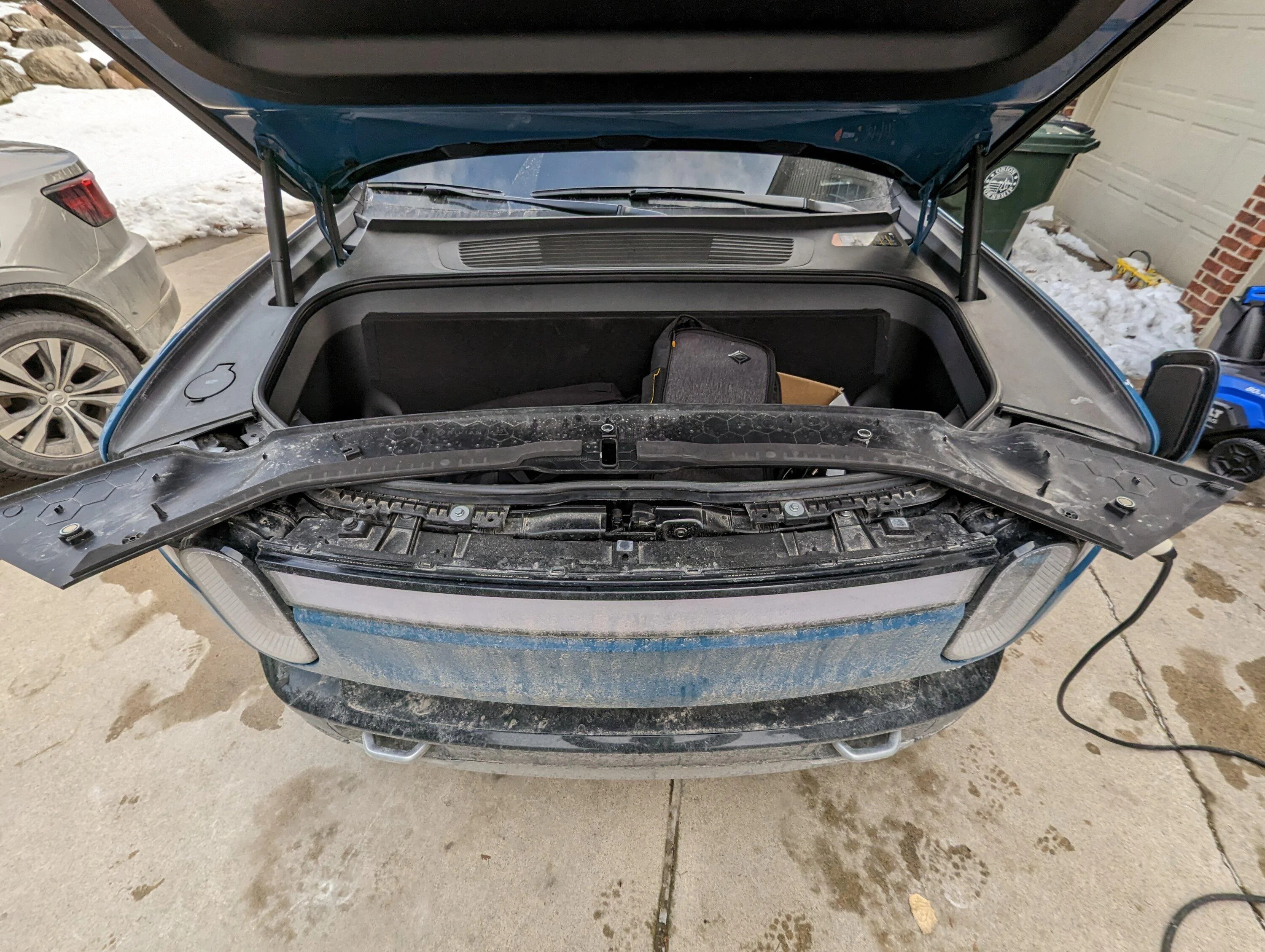 Rivian R1T R1S Vampire Drain Relating to Frunk Trim -- my solution to reduce drain % PXL_20230205_200117252