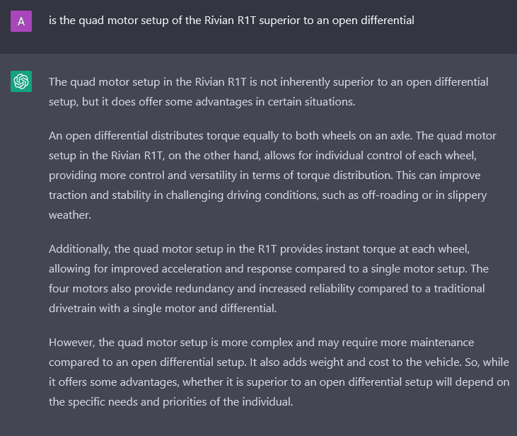Rivian R1T R1S Quad motor vs locking diff Screenshot 2023-02-08 at 16-00-45 ChatGPT